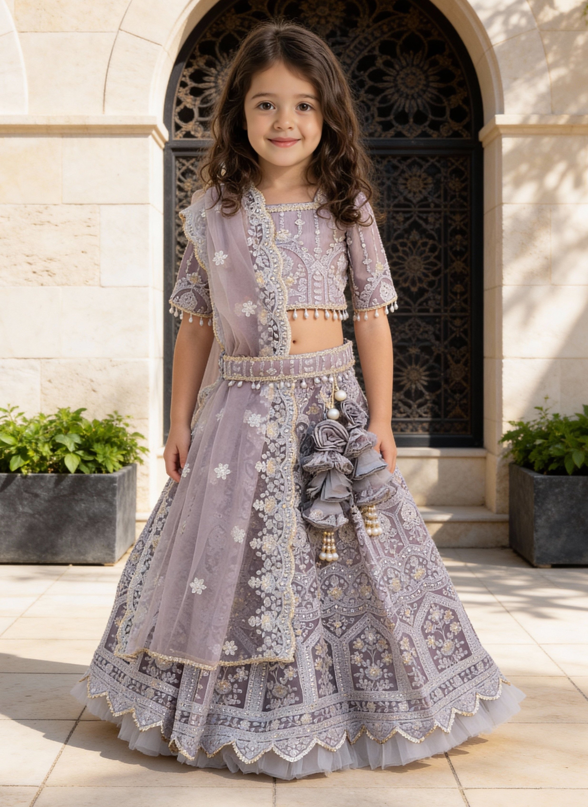 Grey Thread Lehenga for Girls