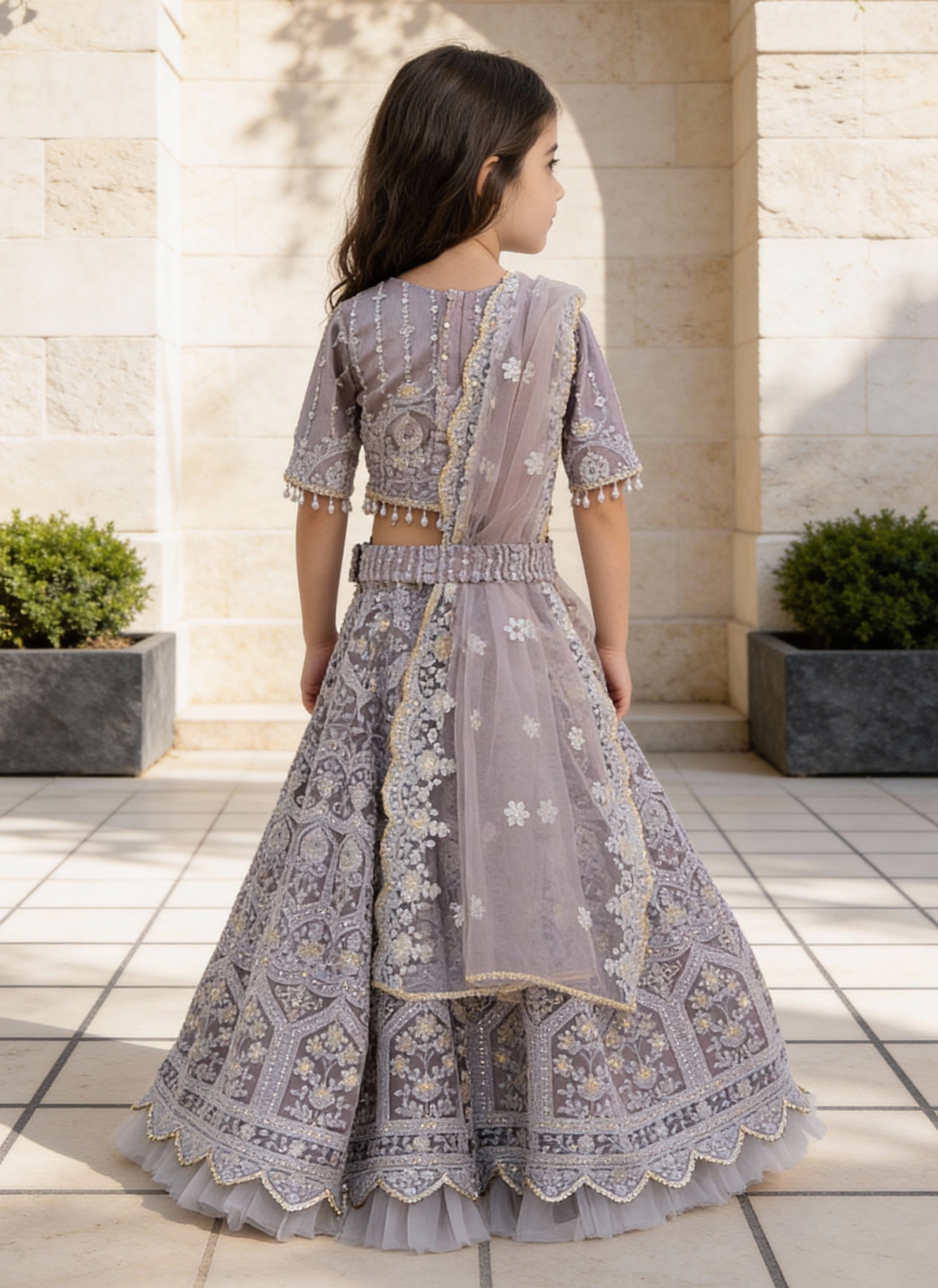 Grey Thread Lehenga for Girls
