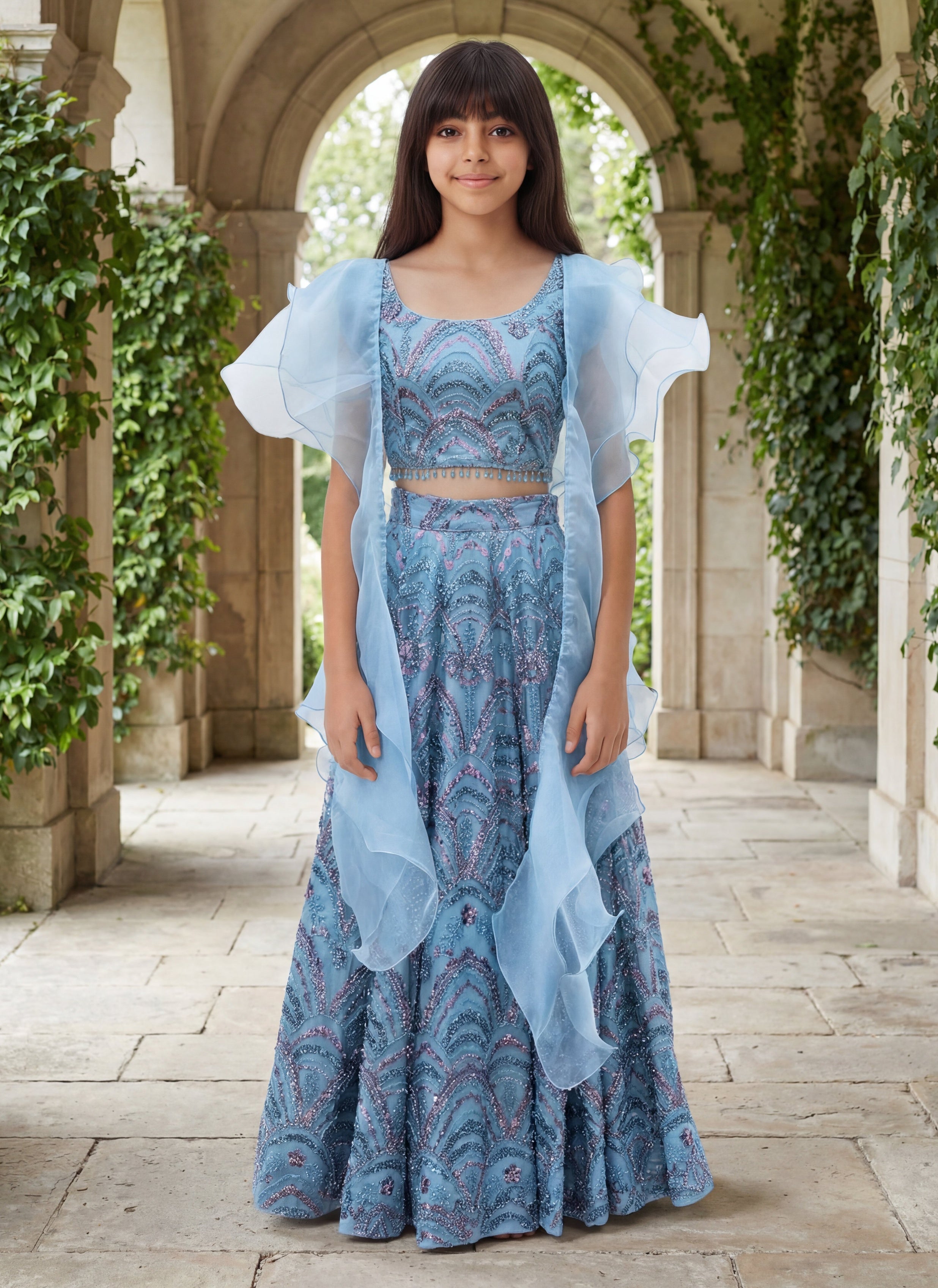 Blue Cut Dana Embroidered Lehenga Choli Set