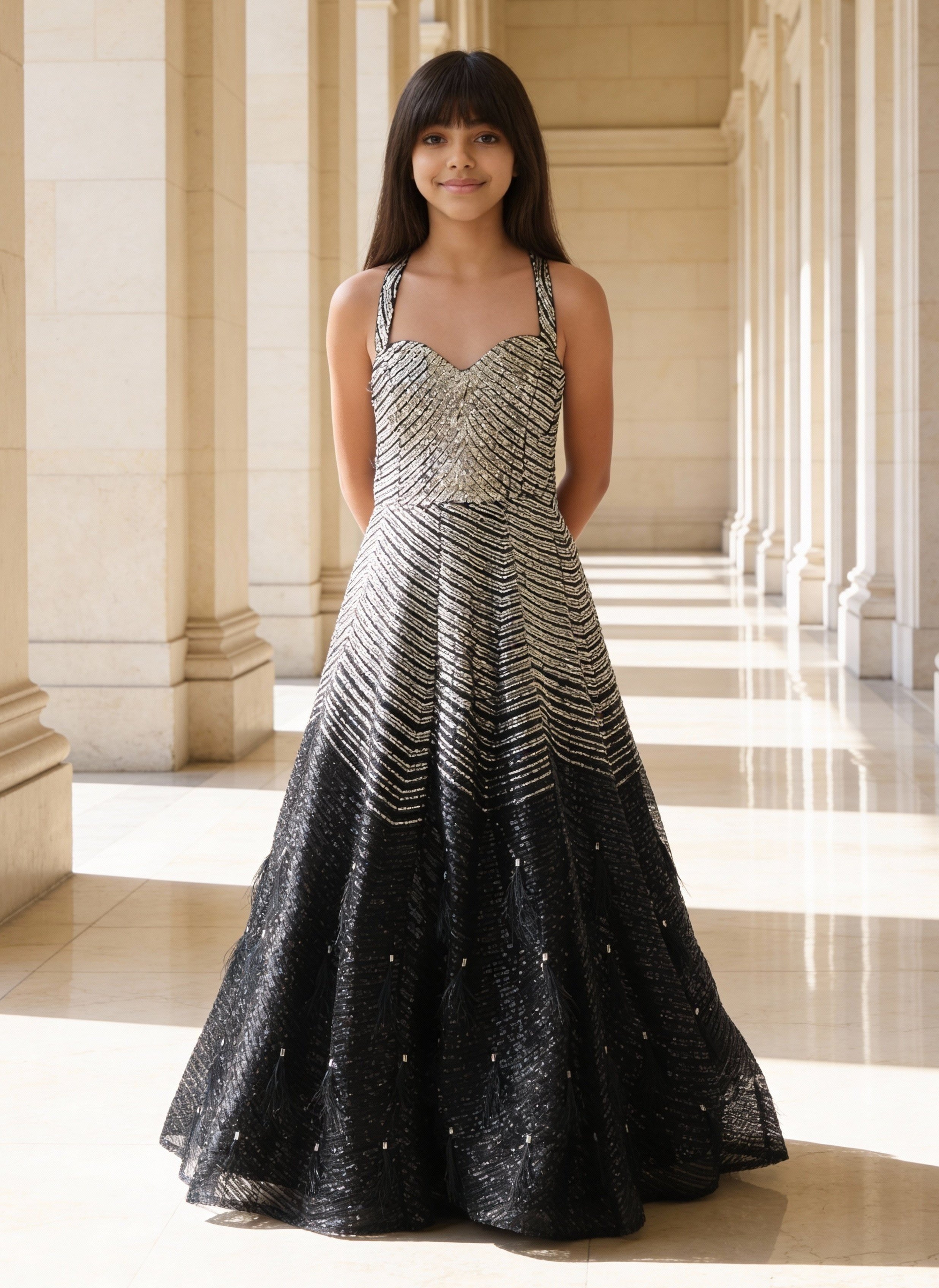 Silver & Black Sequence Gown