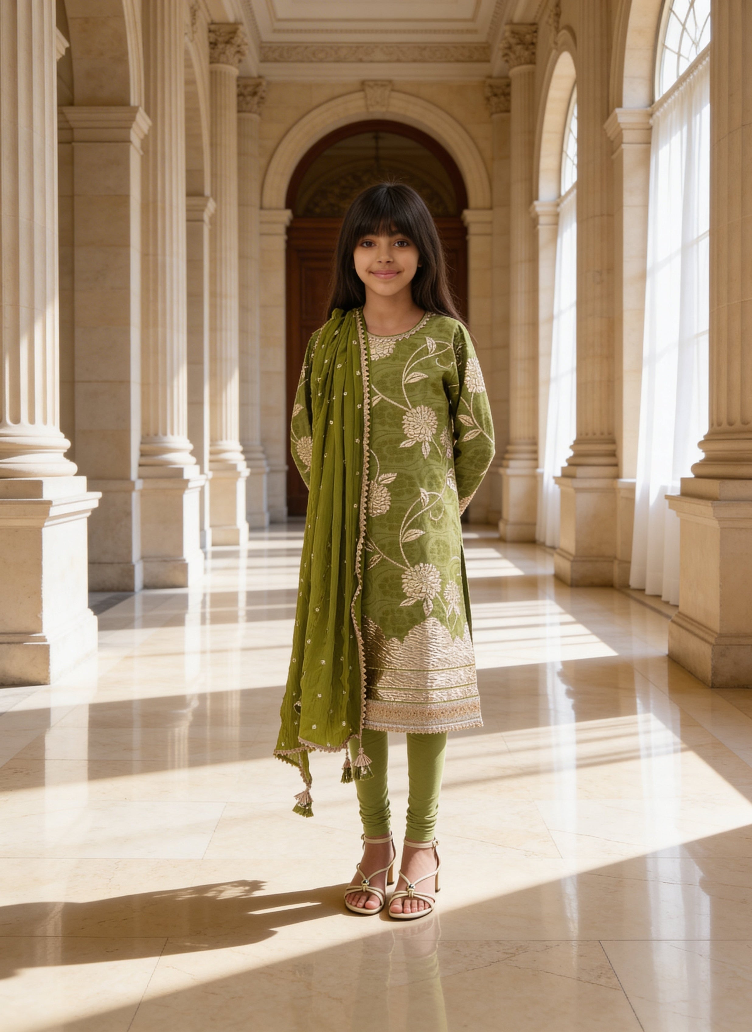 Green Brocade Kurti with Chudidar