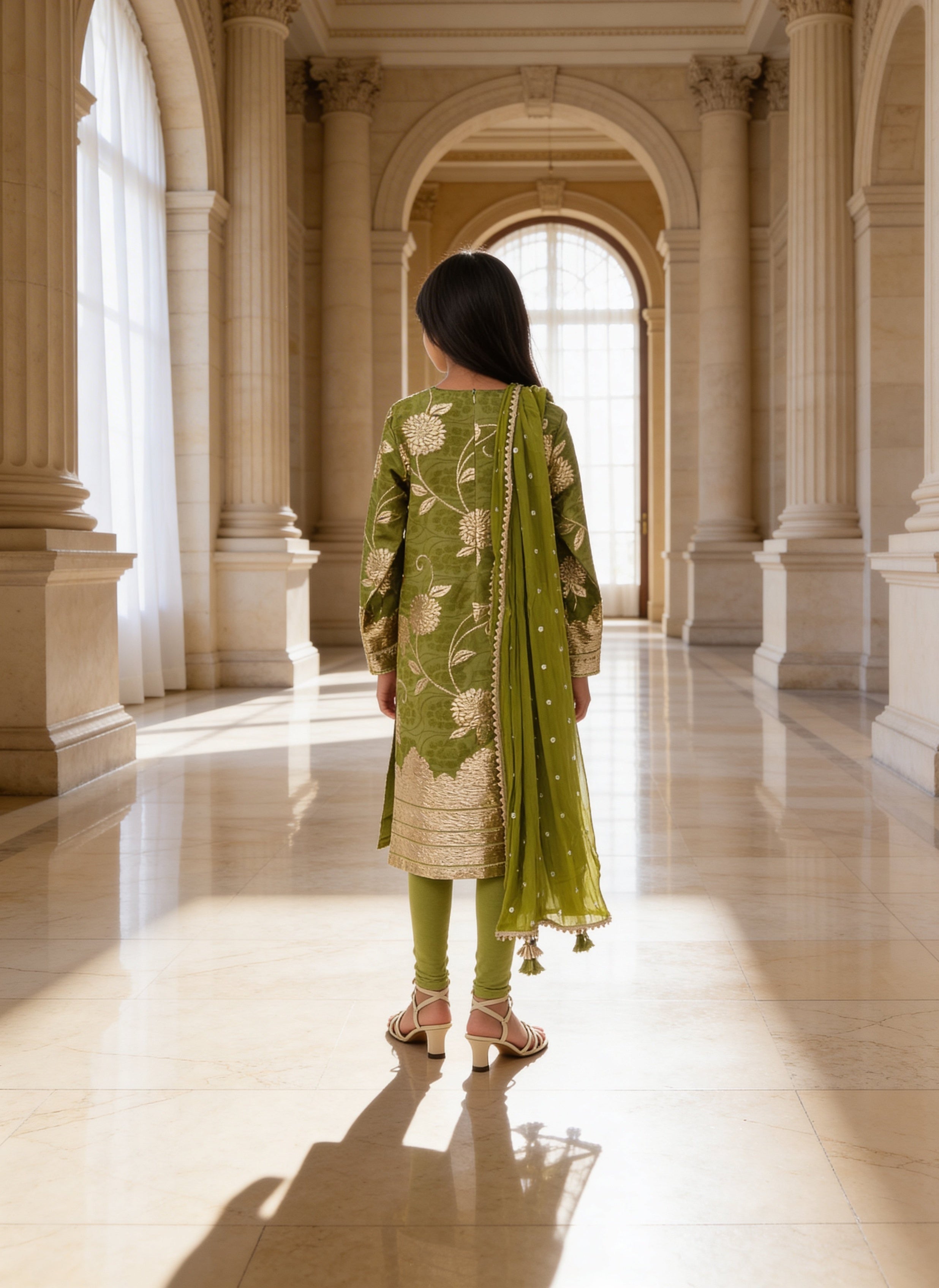 Green Brocade Kurti with Chudidar