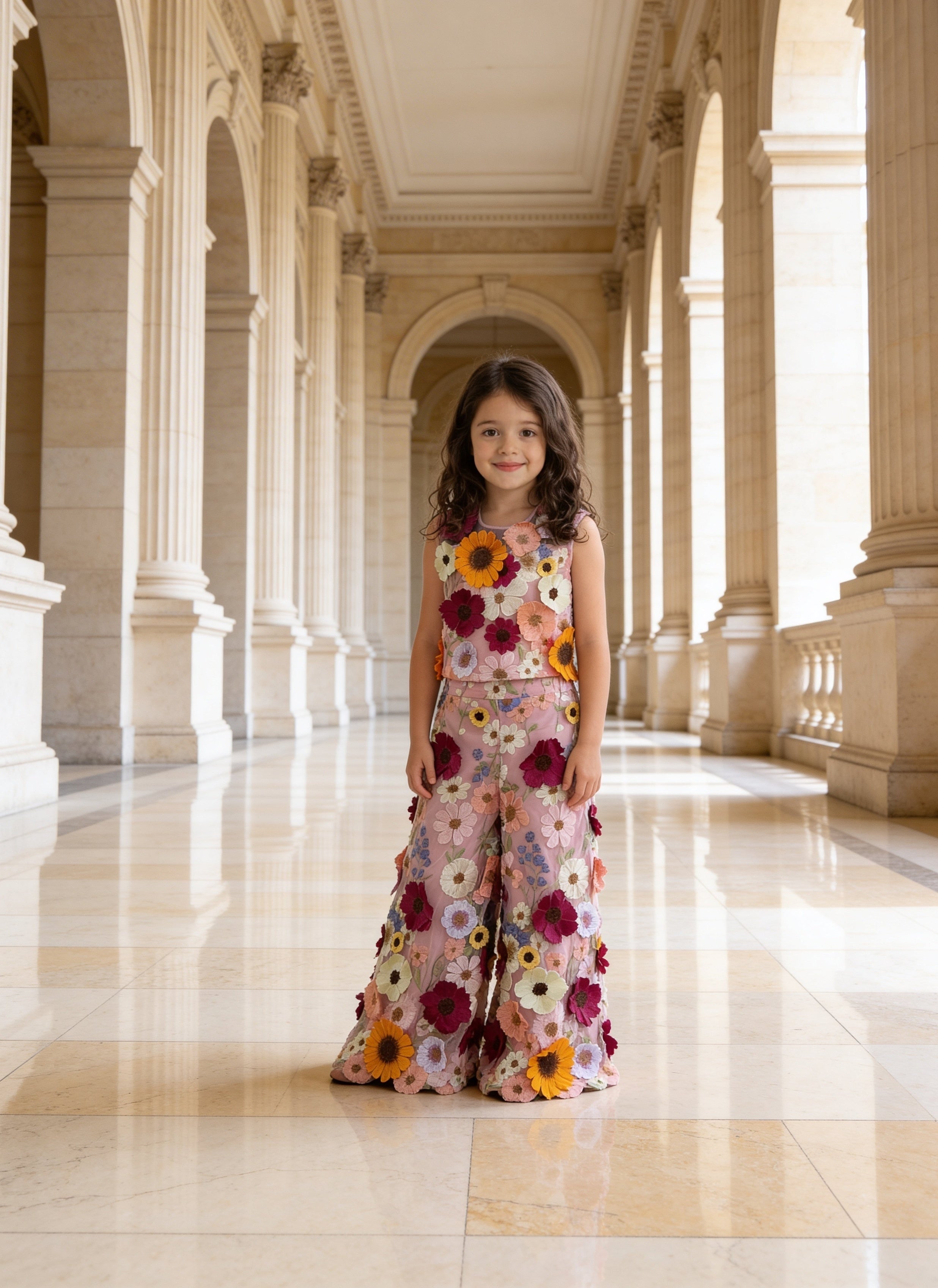 Pink 3D Flower Top with Plazzo