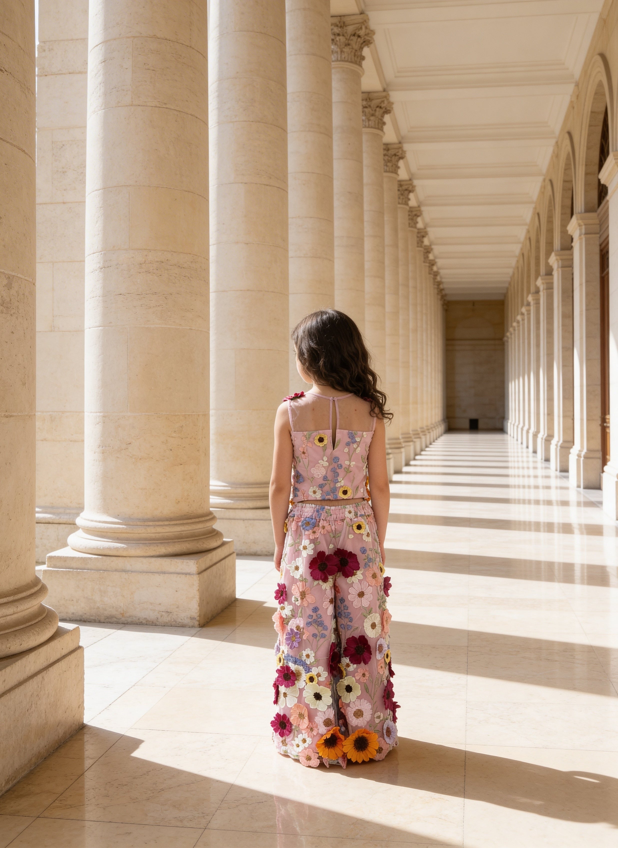 Pink 3D Flower Top with Plazzo