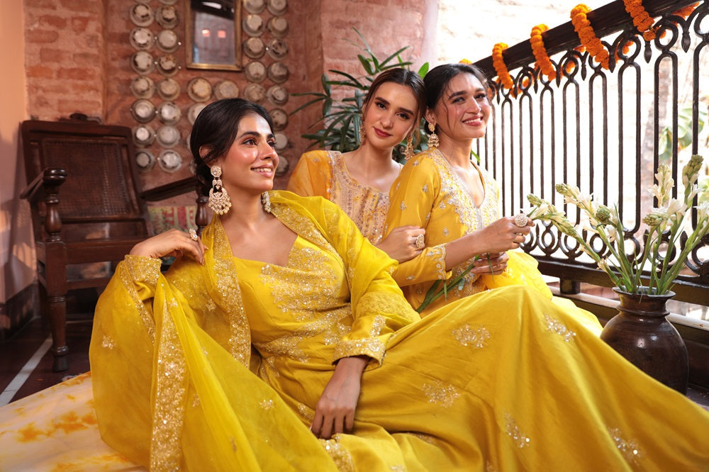 MUSTARD EMBROIDERD ANGRAKHA GOWN