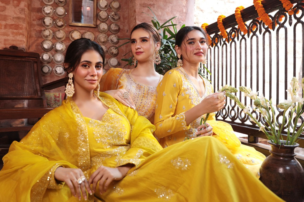 MUSTARD EMBROIDERD ANGRAKHA GOWN
