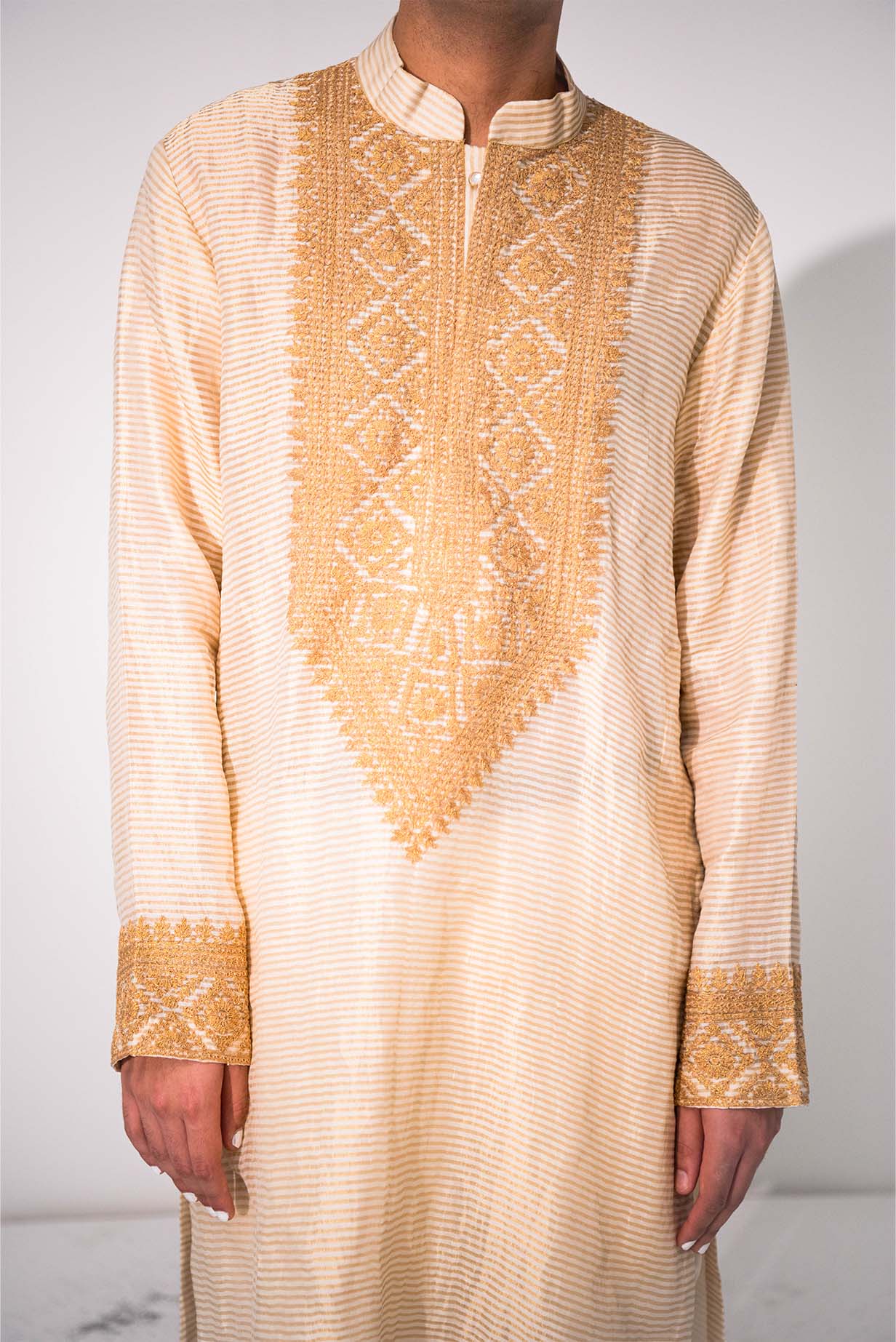 Chanderi Ivory Garland Gala Kurta With Pants