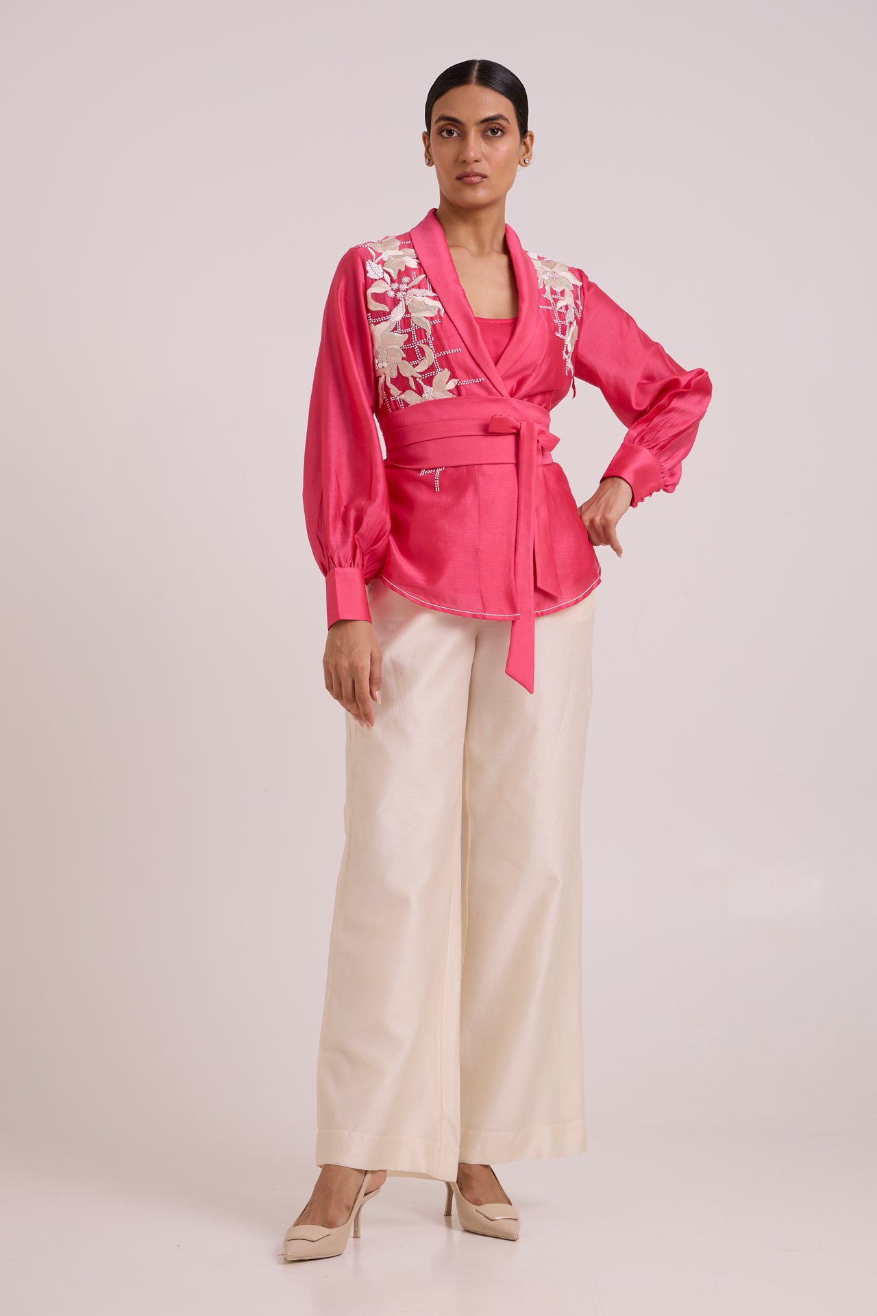 Petra - Wrap Blazer Top + Obi Belt + Pant Set