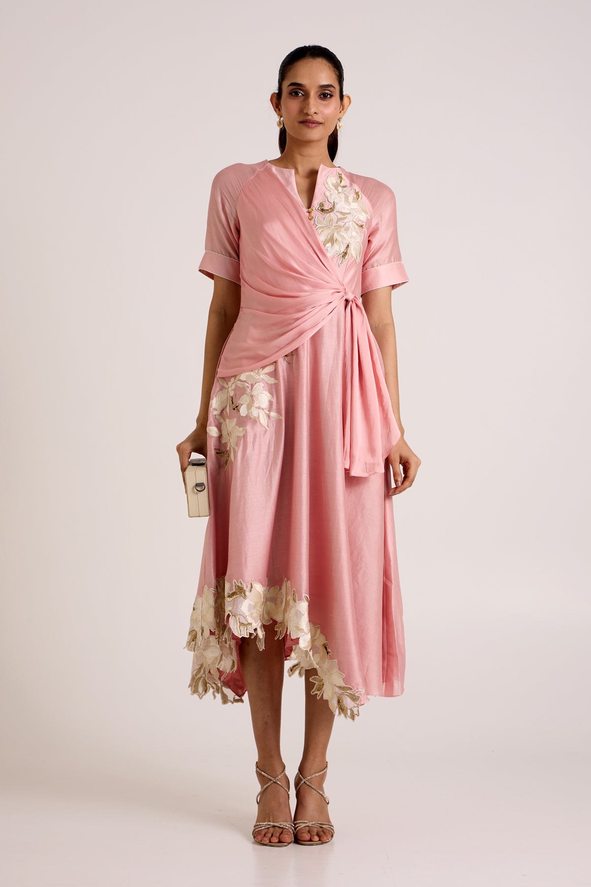 Ice Pink Raizin - Crossover Scarf Midi Dress