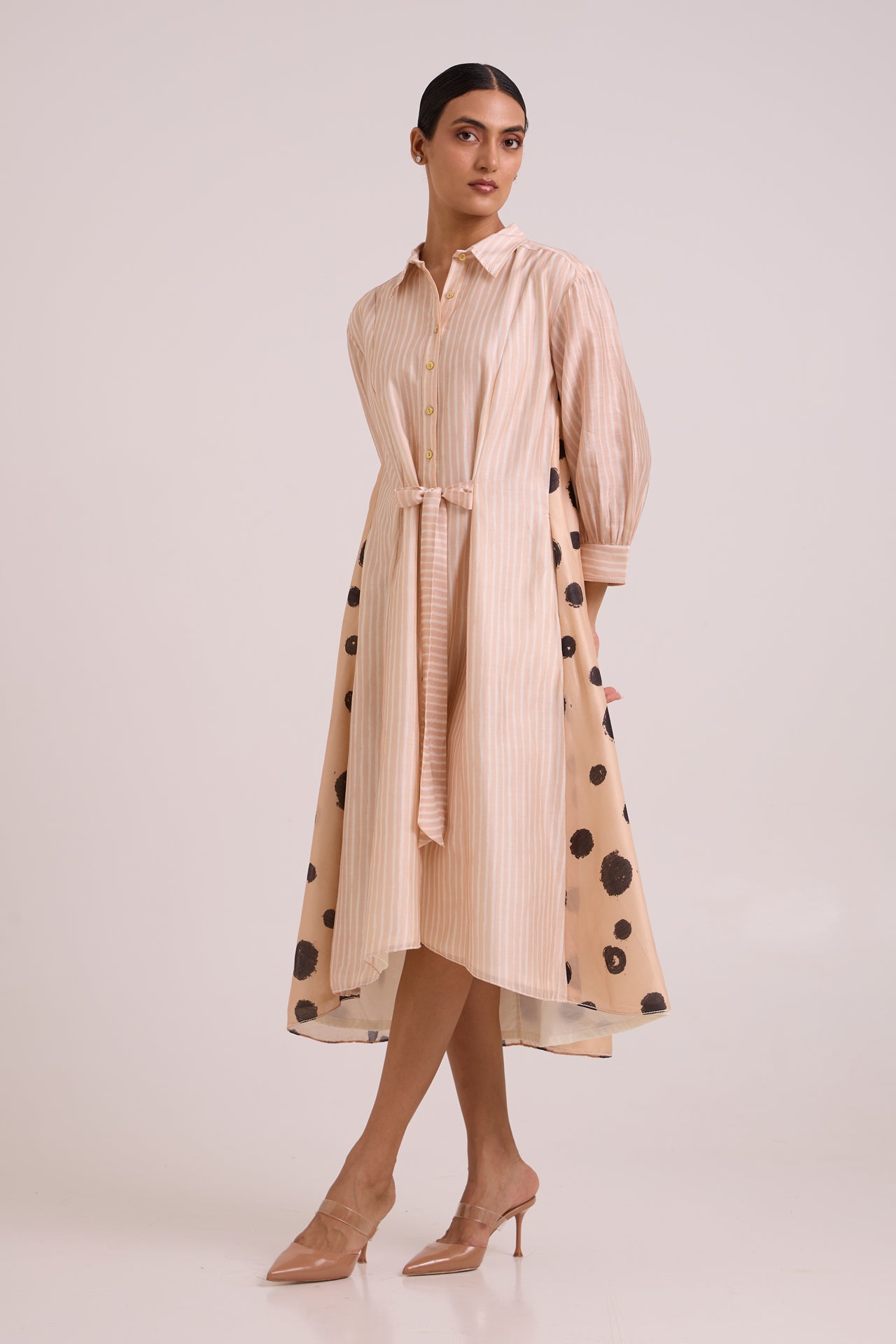 Philo - Almond Burst Back Drop Shirt Dress