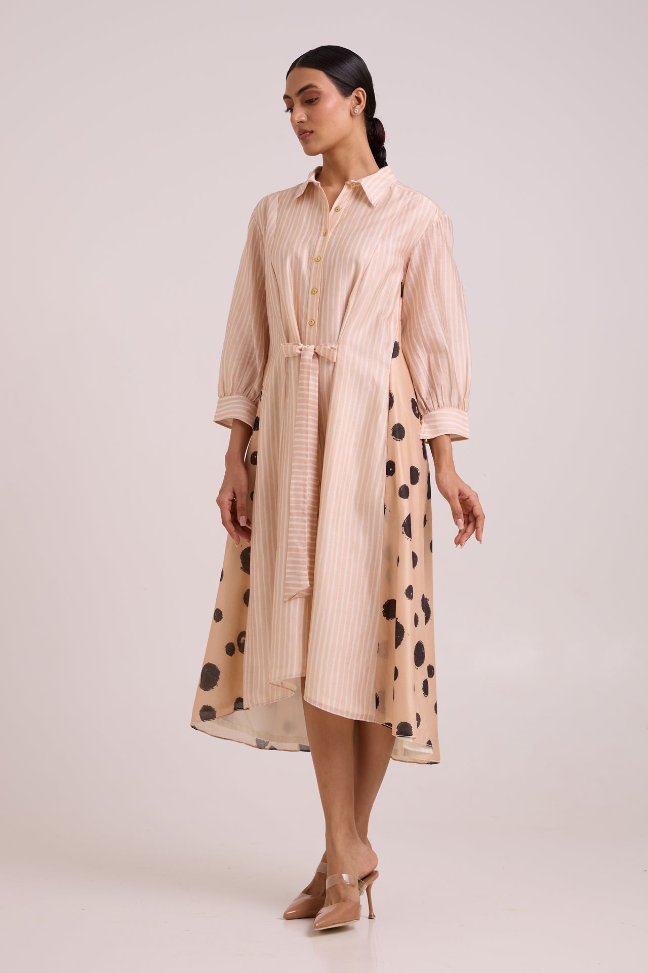 Philo - Almond Burst Back Drop Shirt Dress