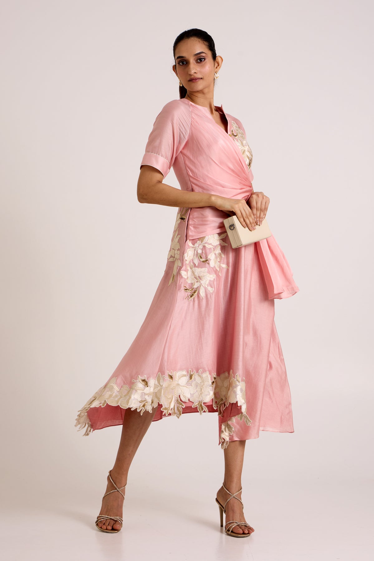 Ice Pink Raizin - Crossover Scarf Midi Dress