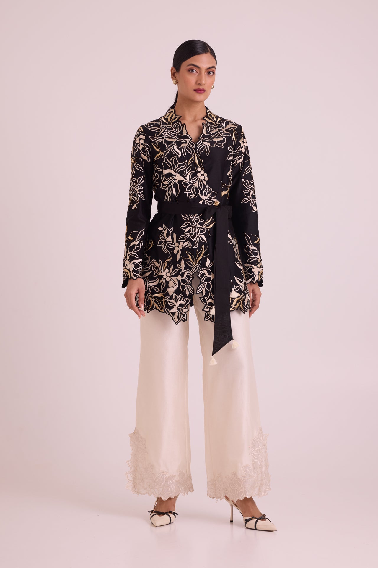 Farah - Tendril Wrap Blazer & Cutwork Pants