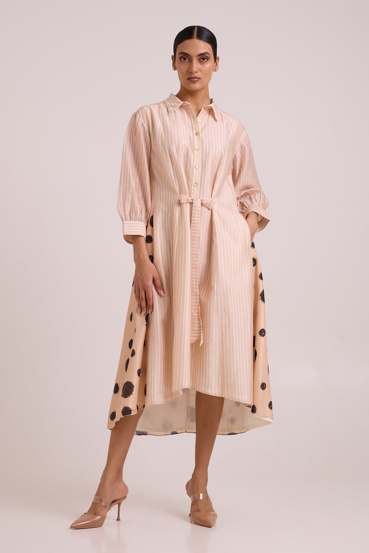 Philo - Almond Burst Back Drop Shirt Dress