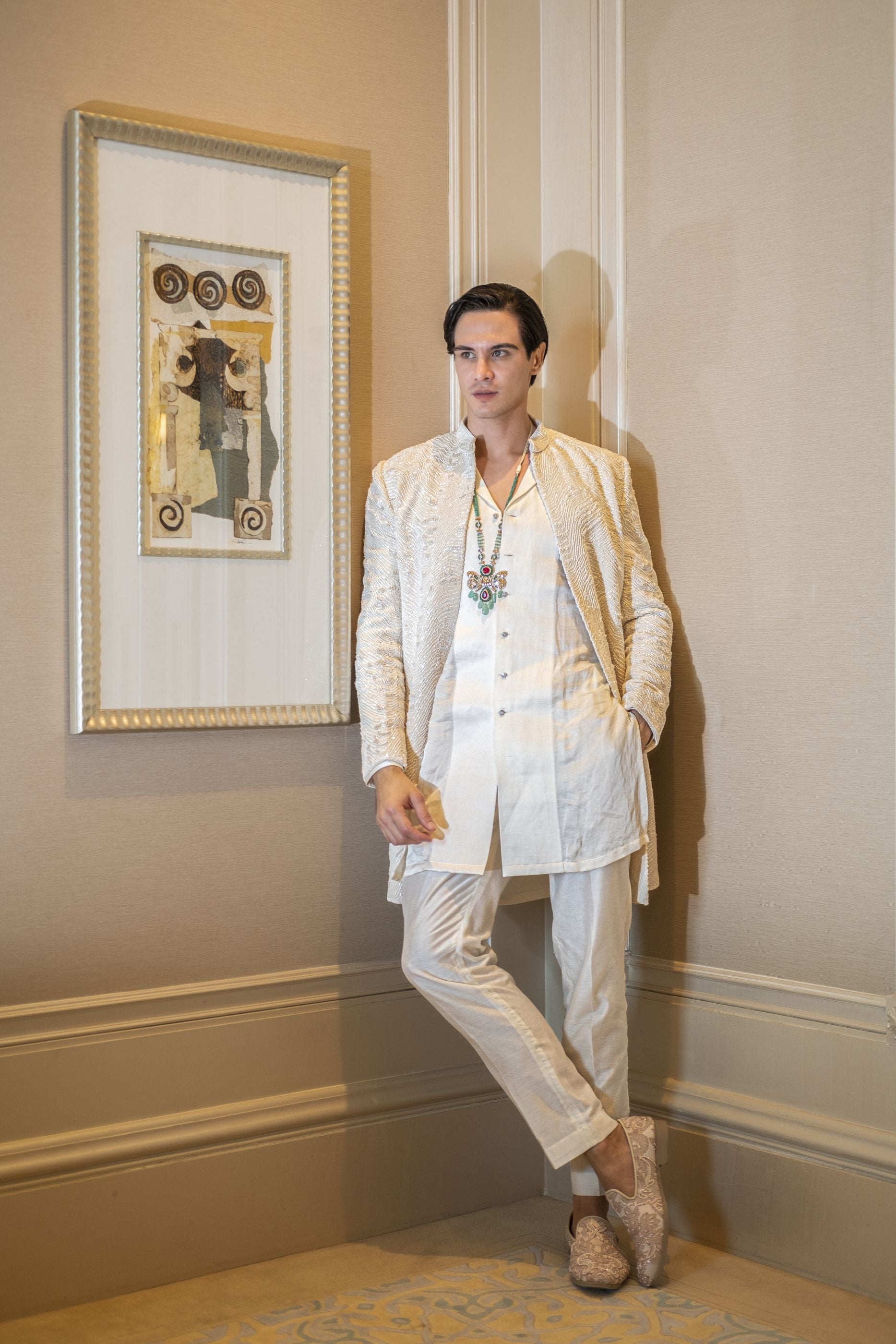 Biluur Ivory white Sherwani Set