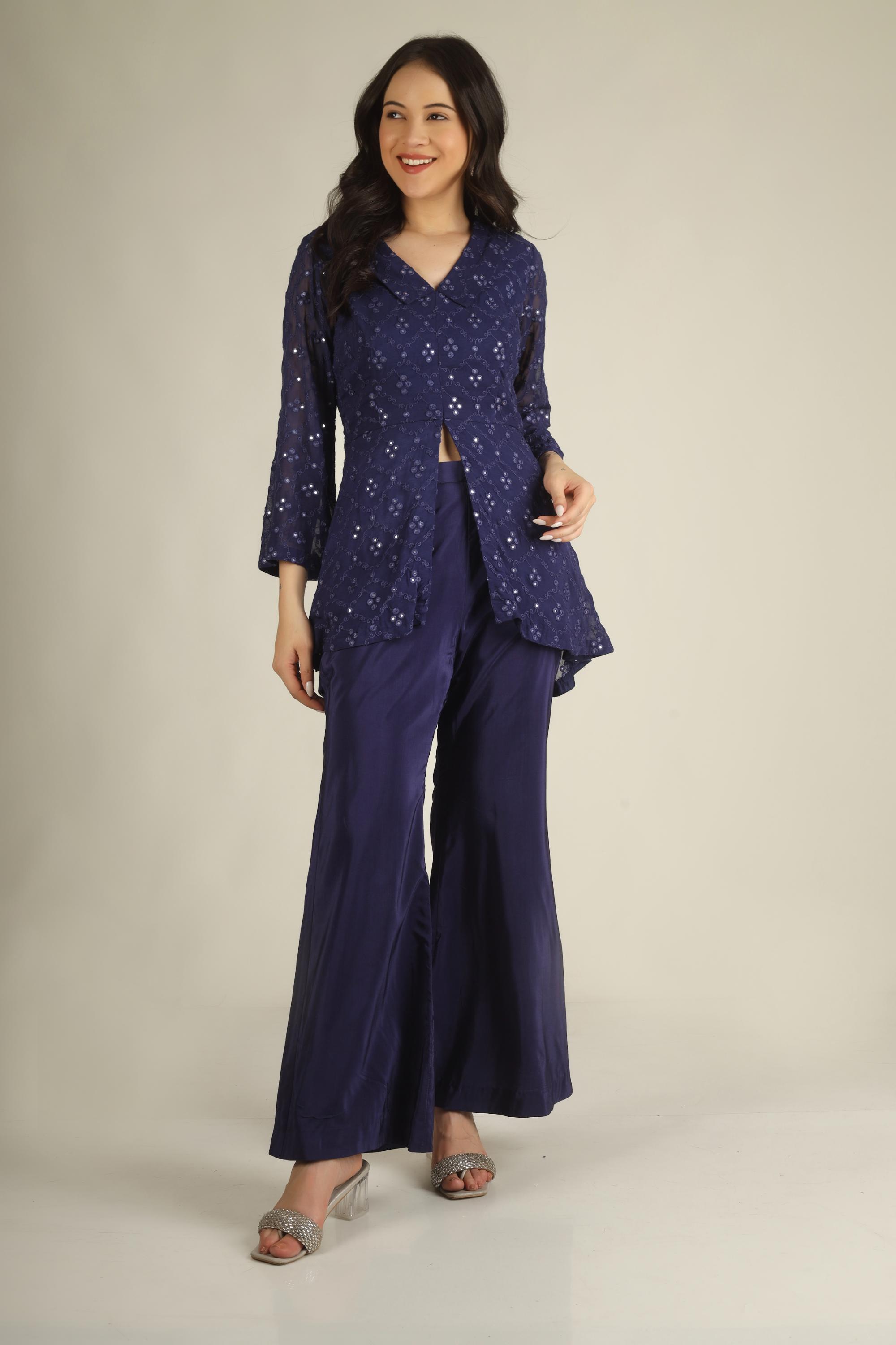 Women's Georgette Midnight blue Co-ord set