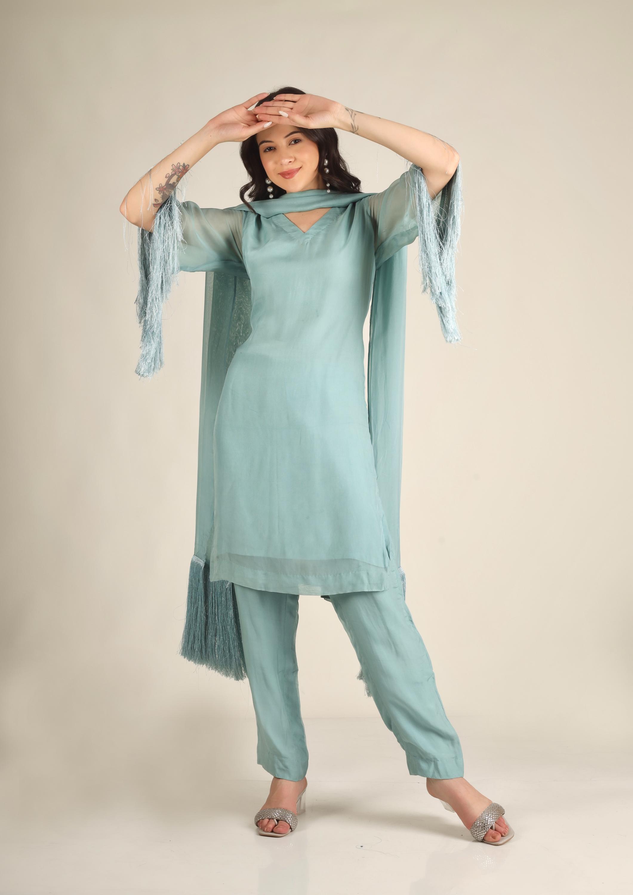Women's Organza Aqua blue Suit sets