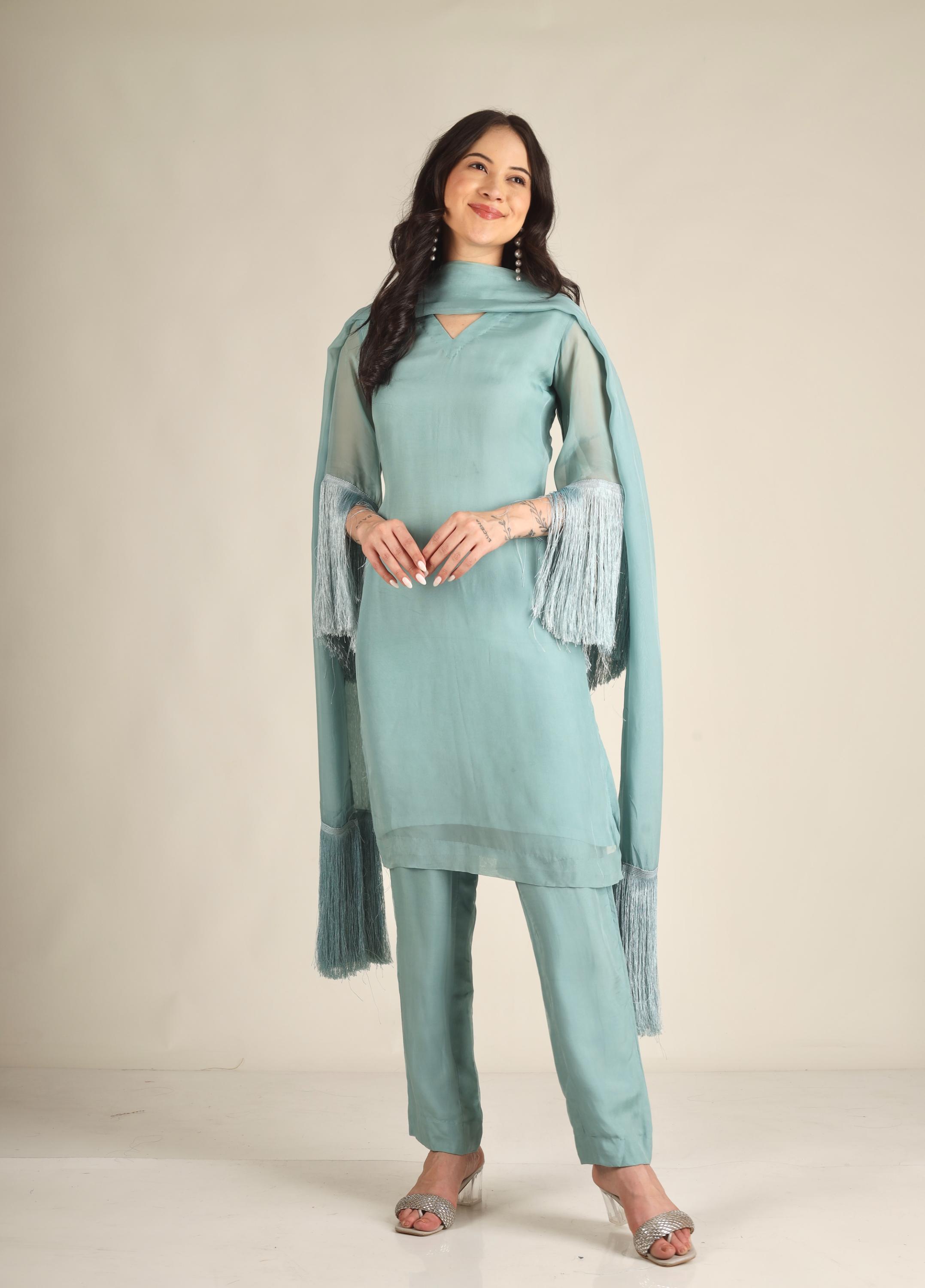 Women's Organza Aqua blue Suit sets