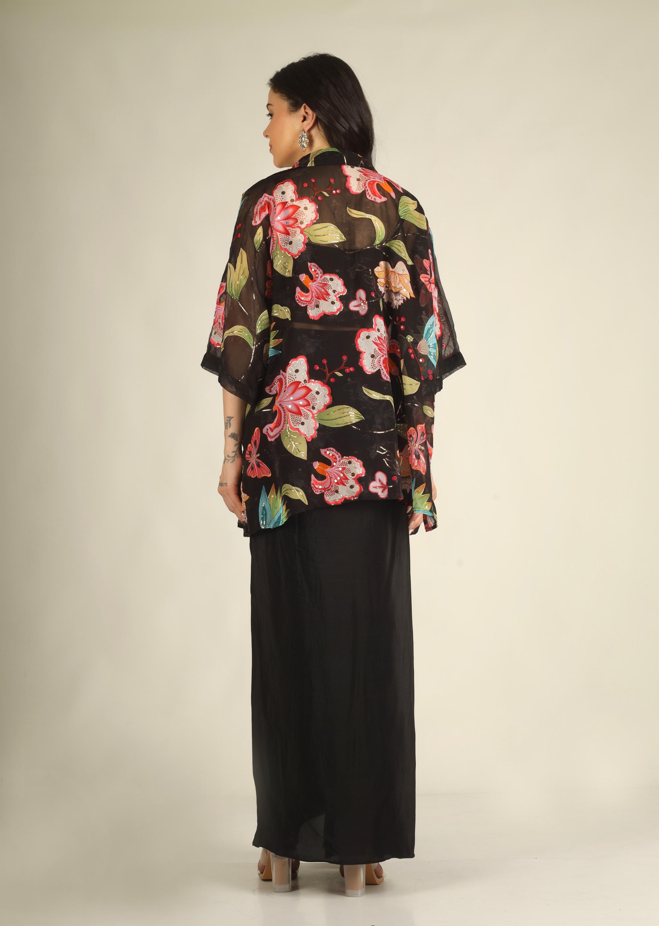 Women's Crepe silk Black Indo-western