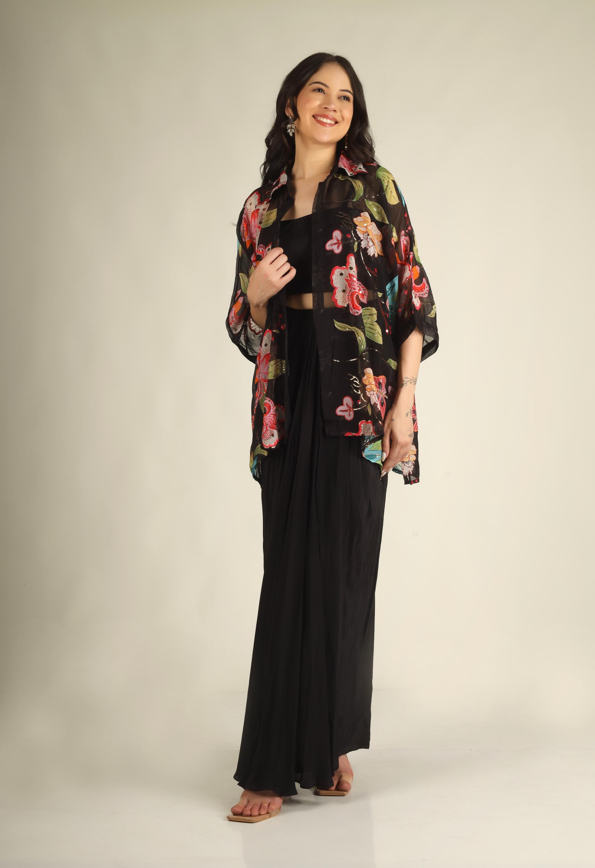 Women's Crepe silk Black Indo-western