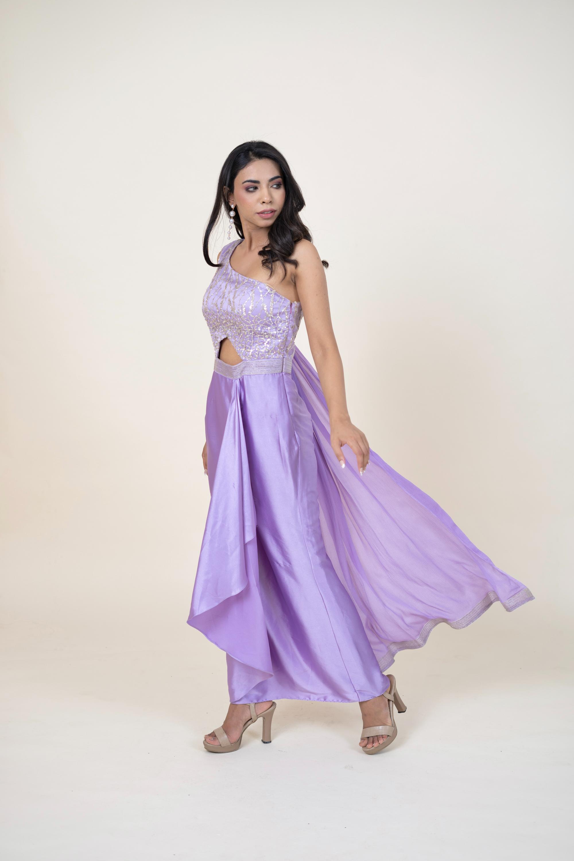 Women's Net Lilac Indo-western