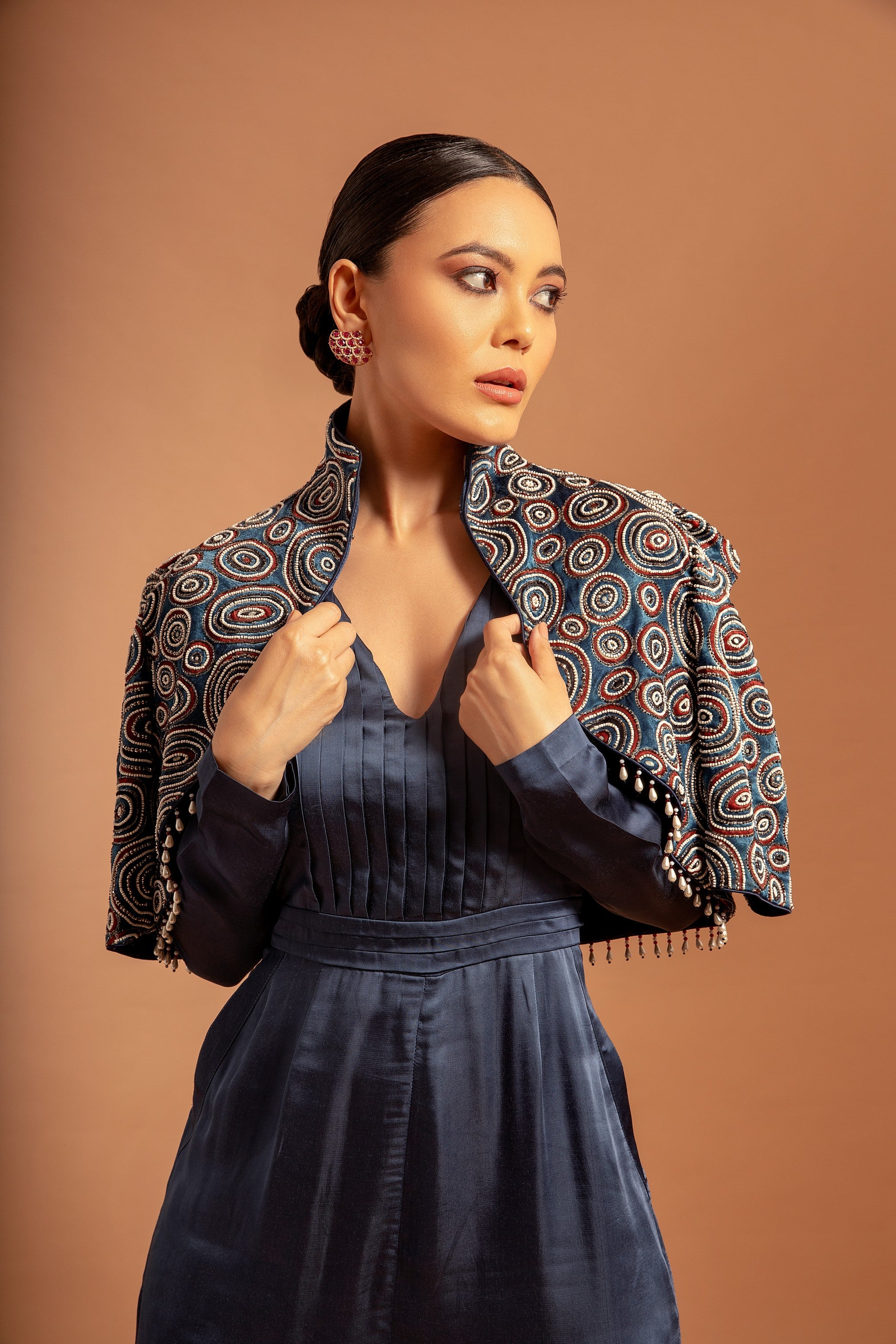 Blue fully handcrafted ajrakh jacket with Blue jumpsuit
