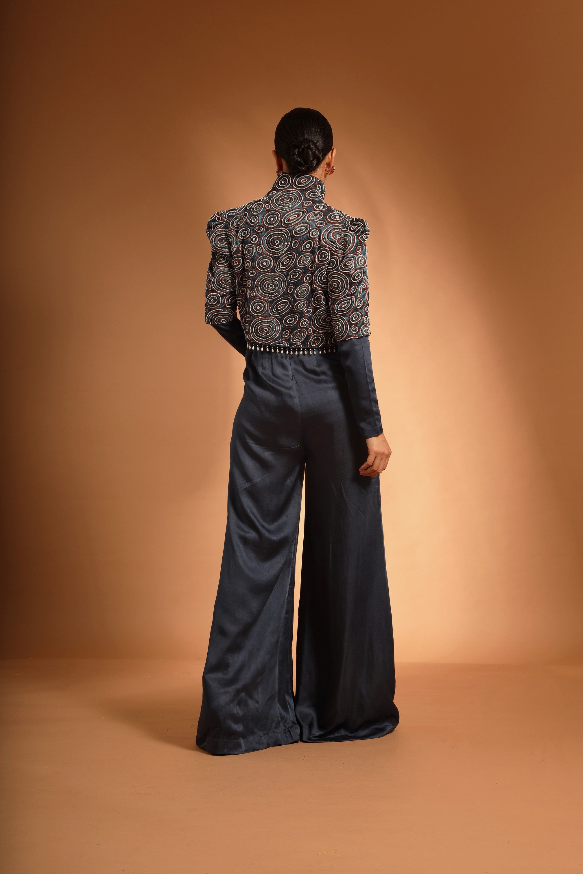 Blue fully handcrafted ajrakh jacket with Blue jumpsuit