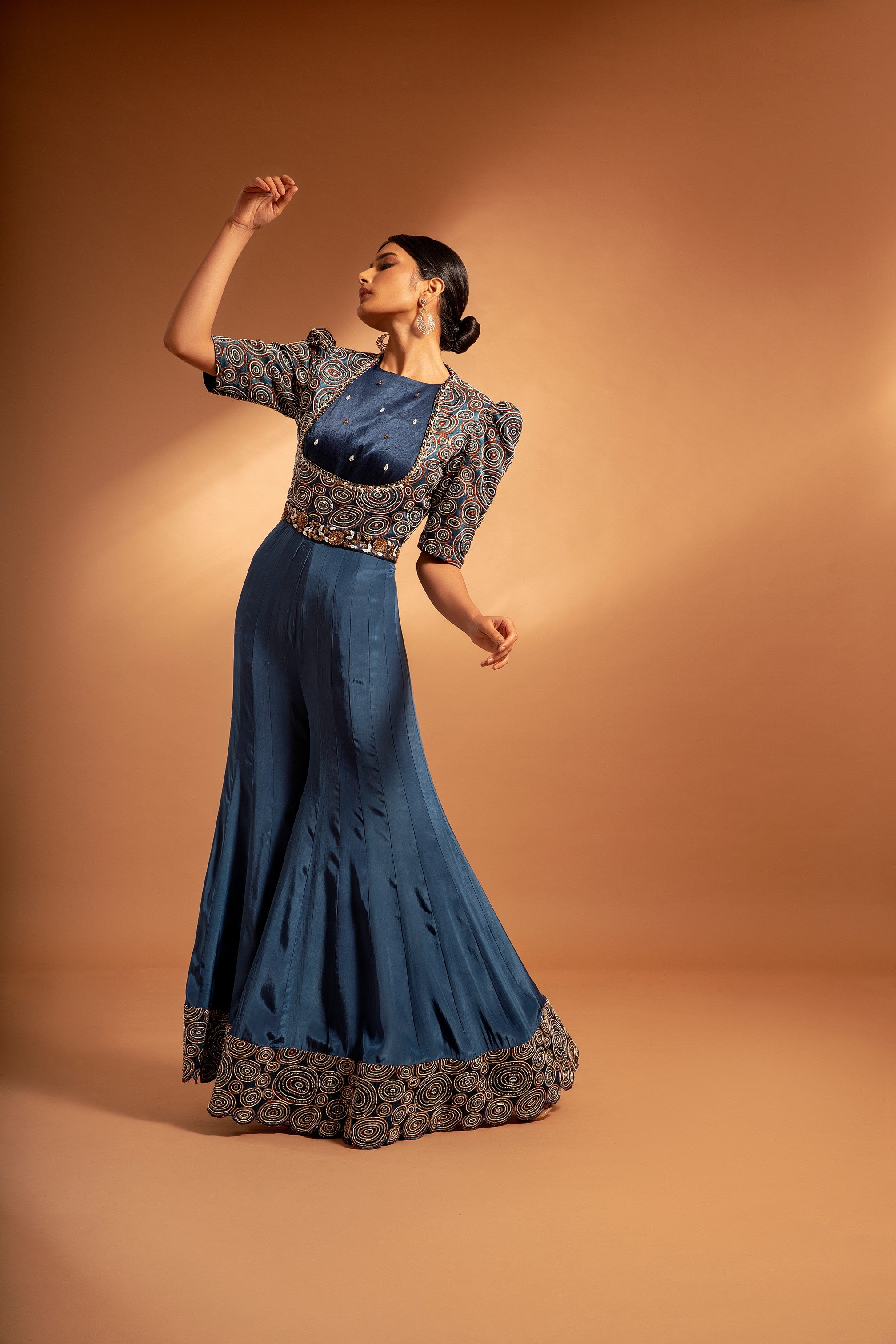 Blue fully handcrafted ajrakh jumpsuit