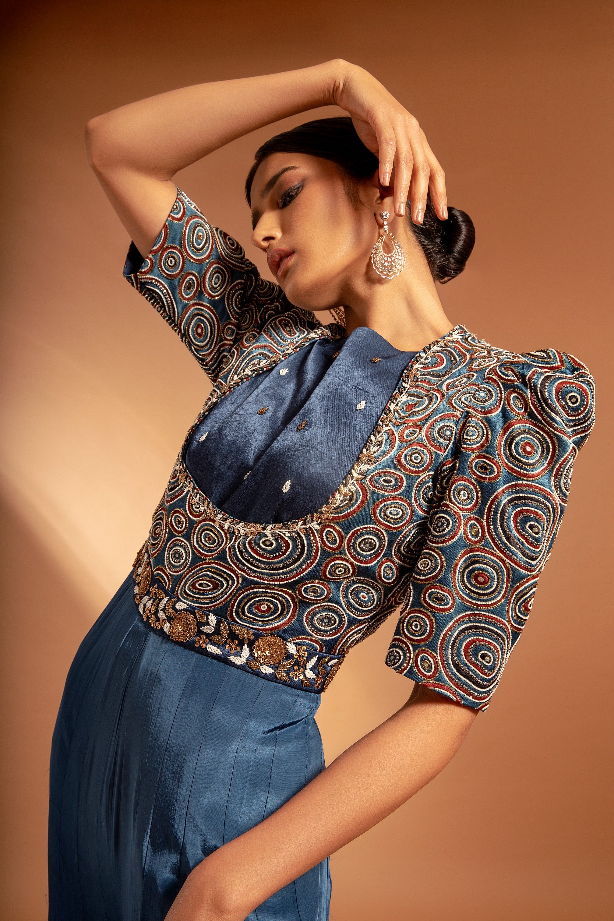 Blue fully handcrafted ajrakh jumpsuit