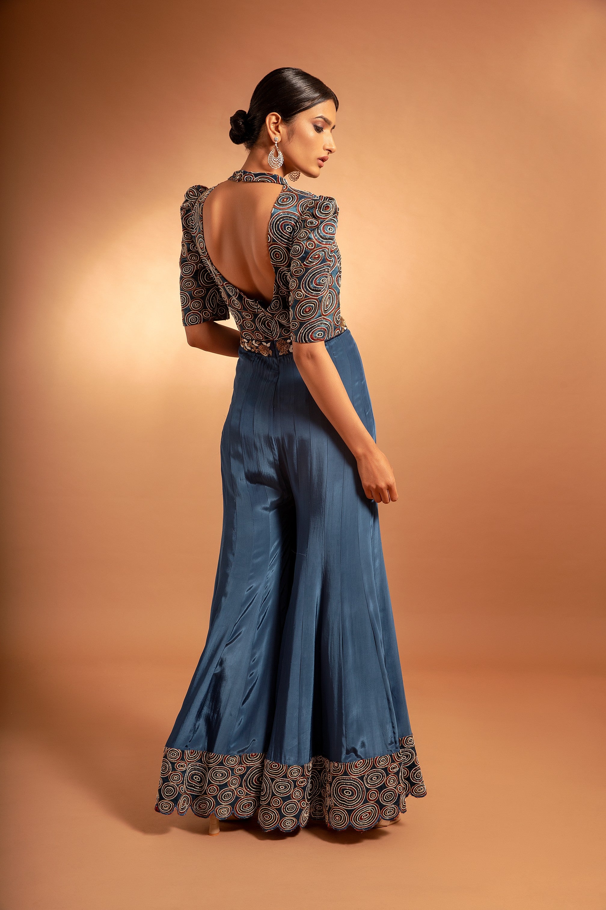 Blue fully handcrafted ajrakh jumpsuit