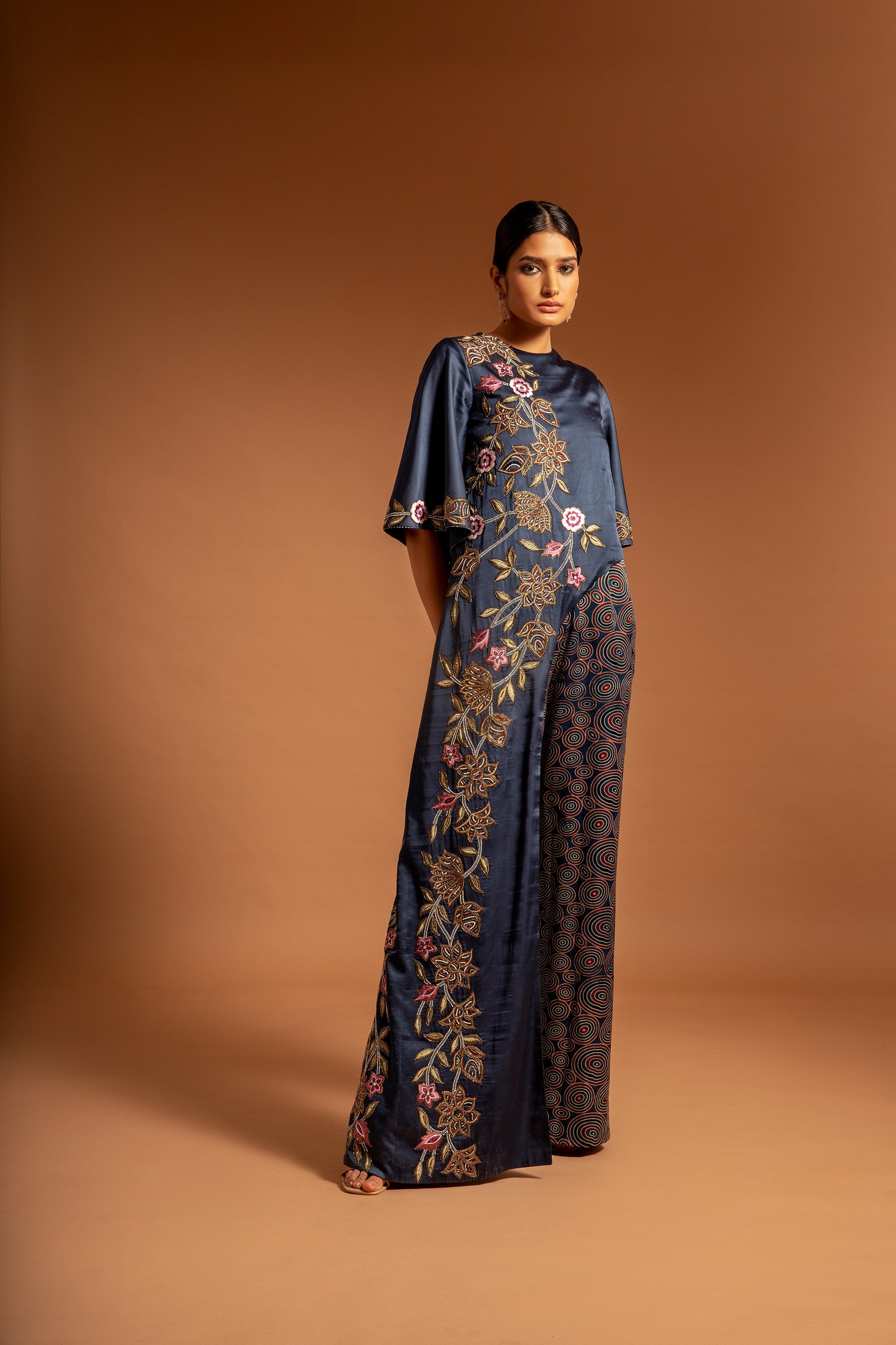 Blue ajrakh patchwork jumpsuit