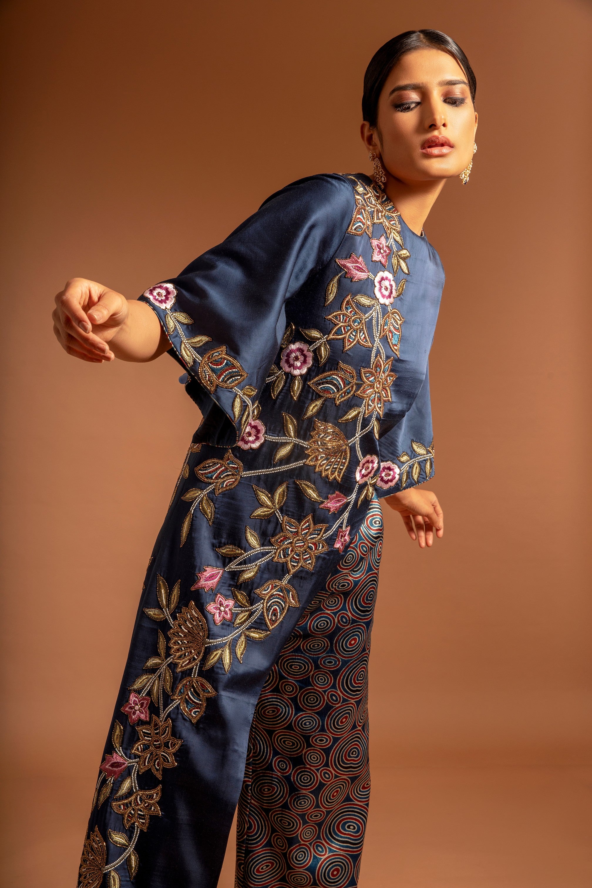 Blue ajrakh patchwork jumpsuit