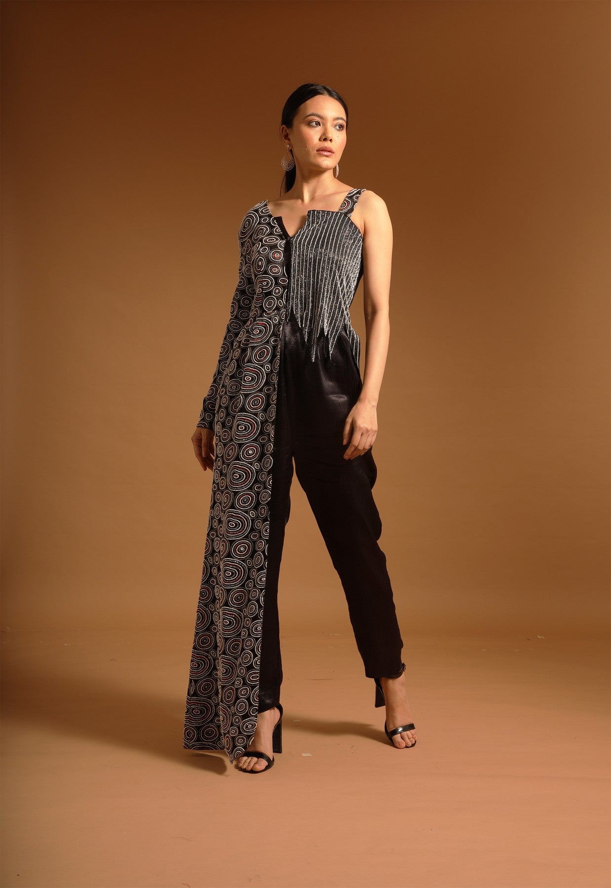 Black fully embroidered one flap ajrakh jumpsuit