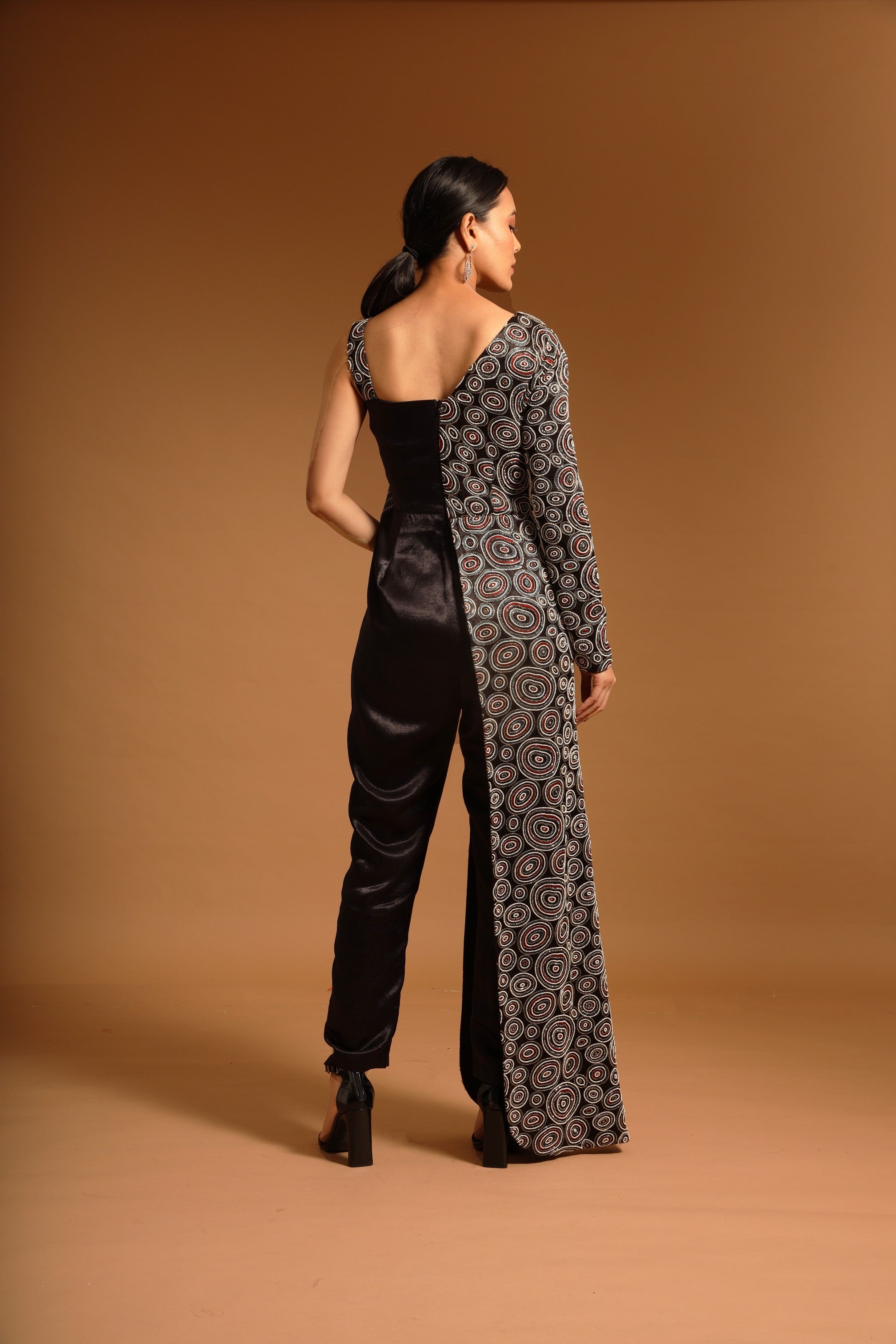 Black fully embroidered one flap ajrakh jumpsuit