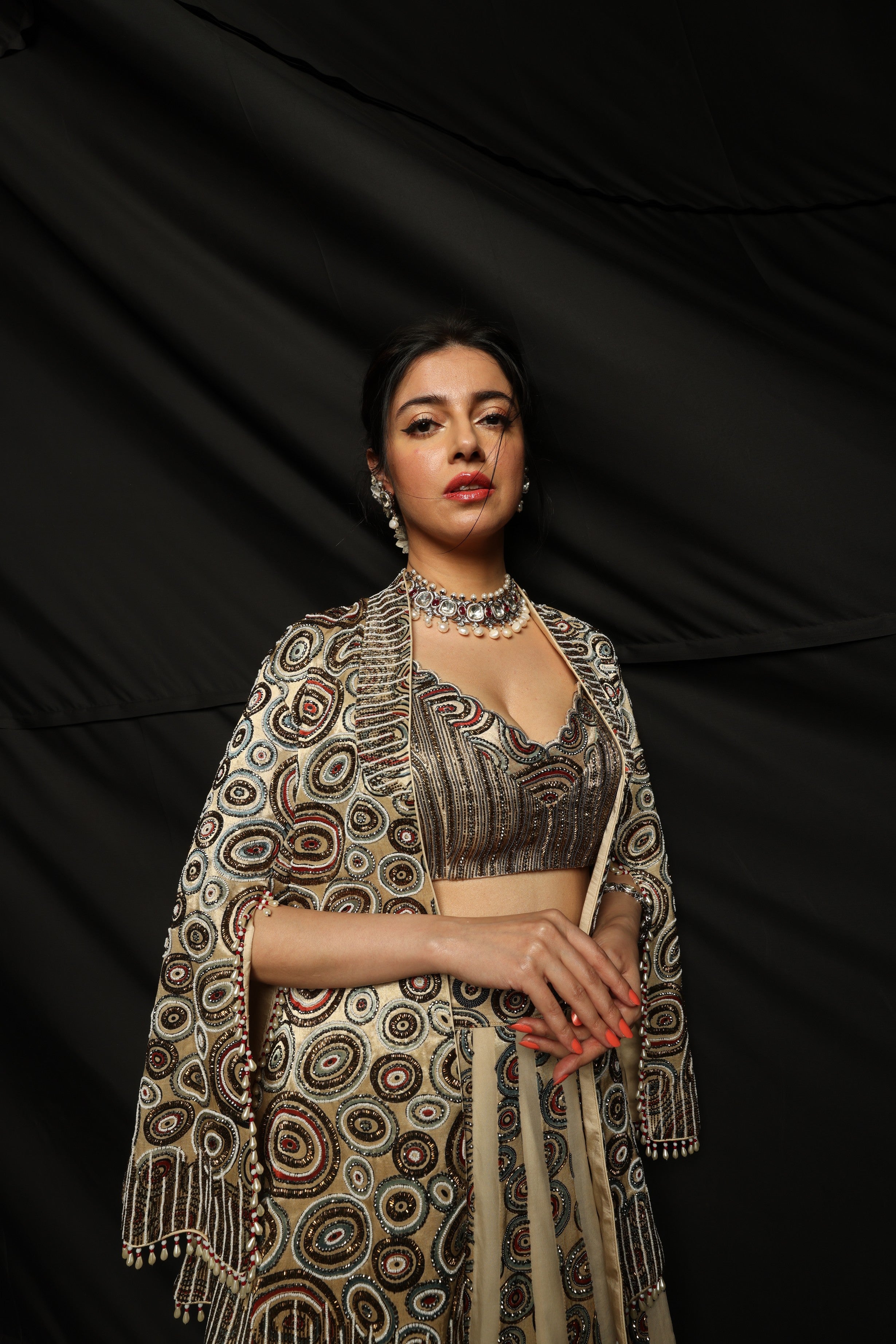 RIPLEY JACKET WITH BLOUSE & ORGANZA AJRAK SKIRT