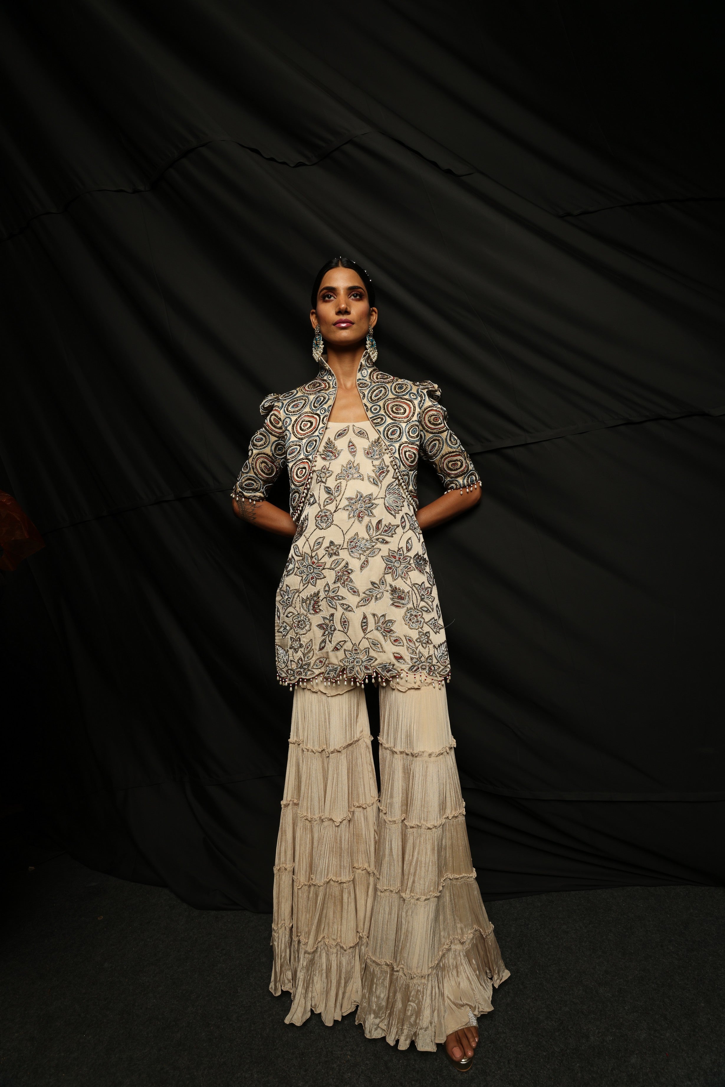 AURORA KURTA JACKET & 3 LAYERED SHARARA