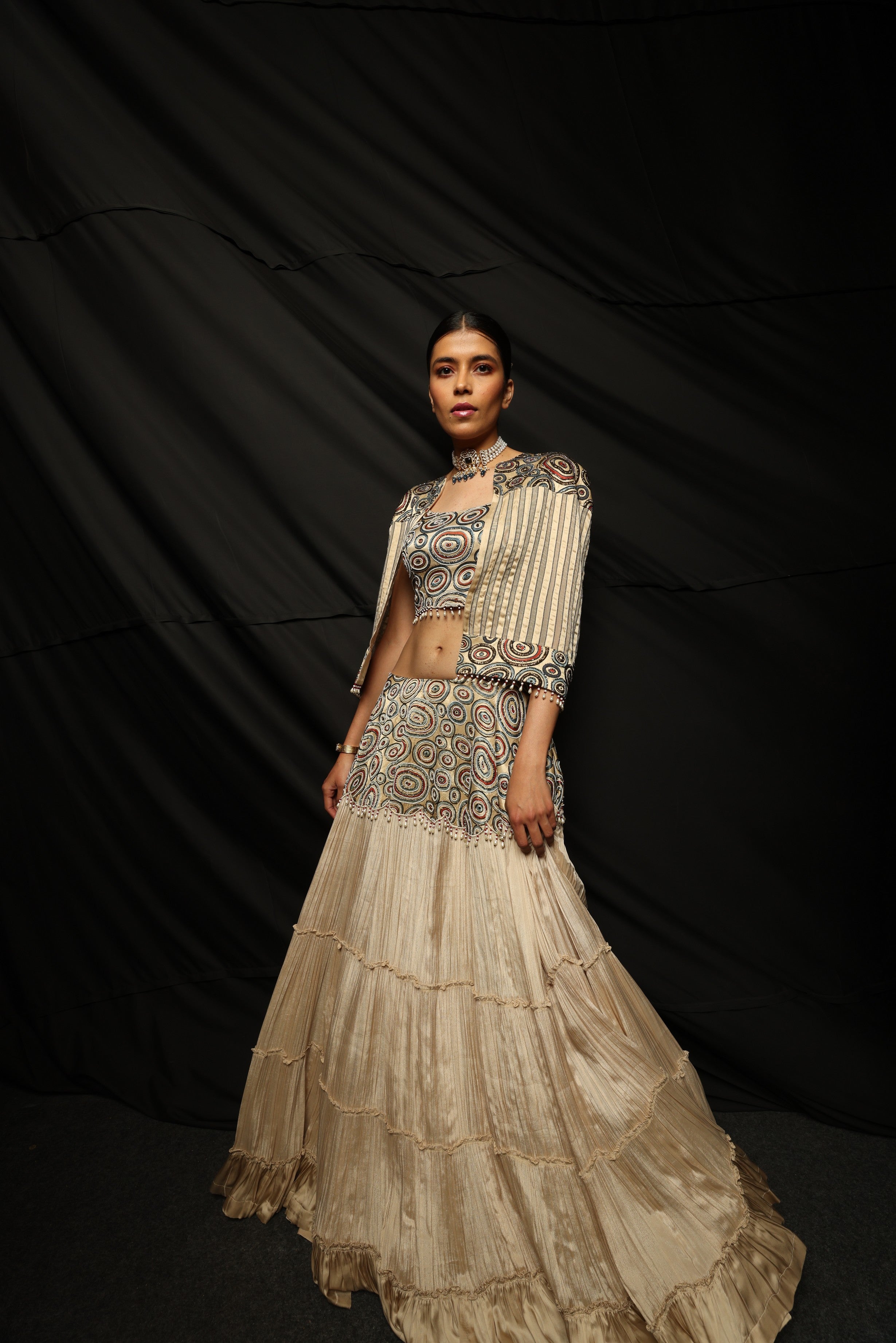 CASSINI' JACKET WITH BLOUSE & FLARED PANTS