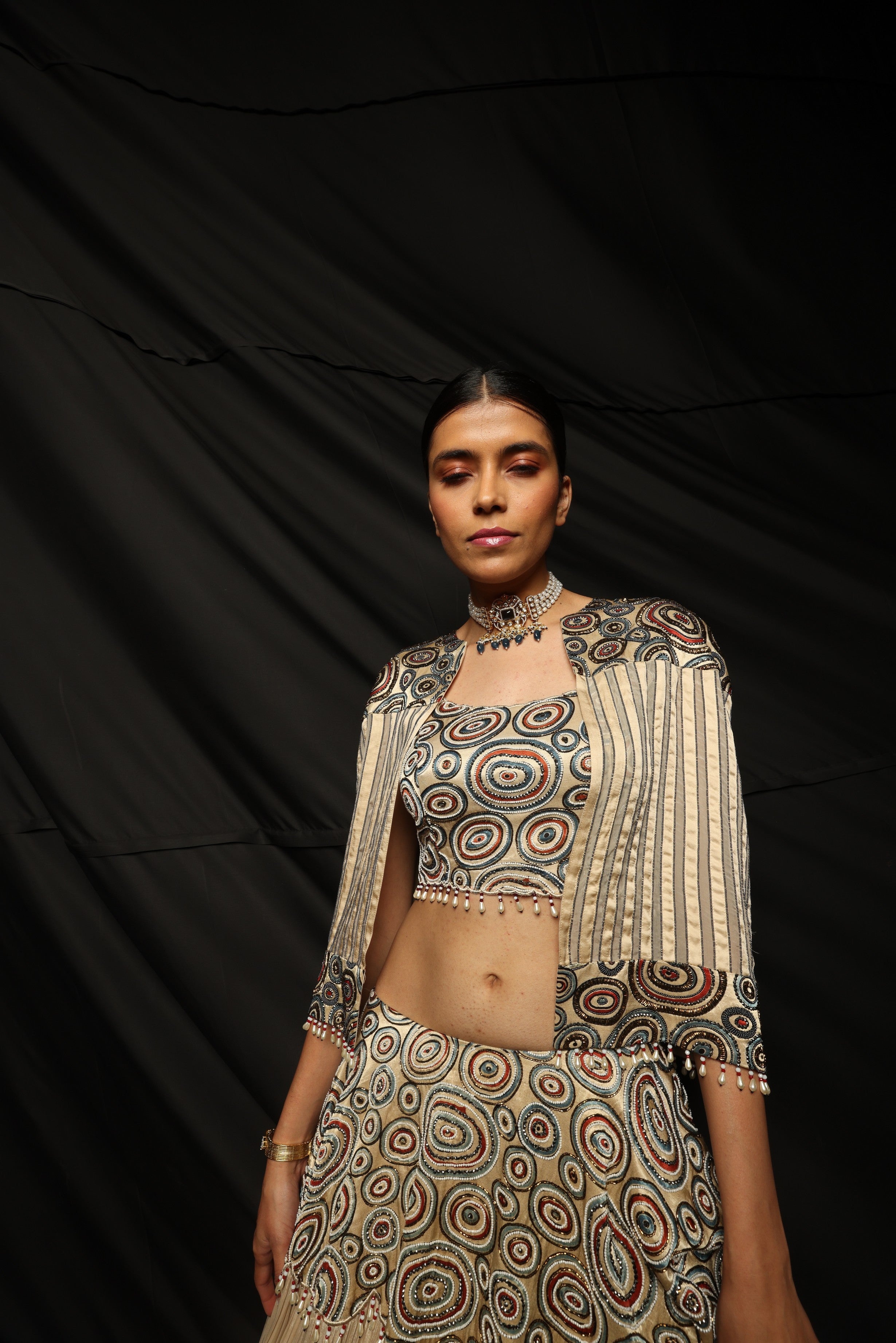 CASSINI' JACKET WITH BLOUSE & FLARED PANTS