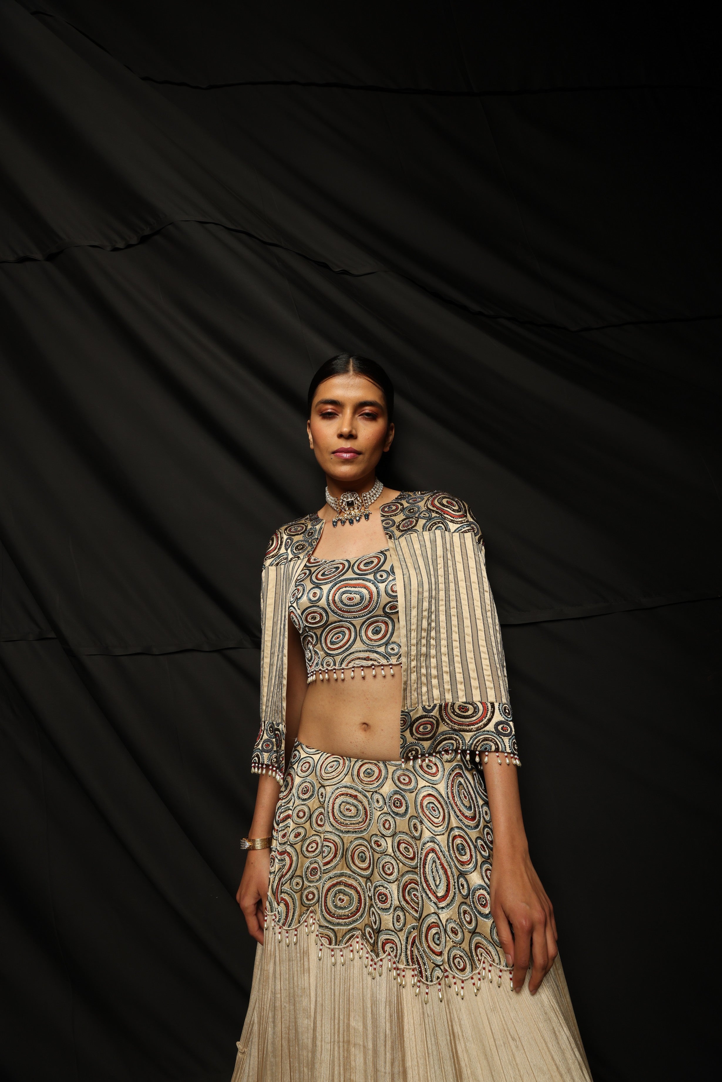 CASSINI' JACKET WITH BLOUSE & FLARED PANTS