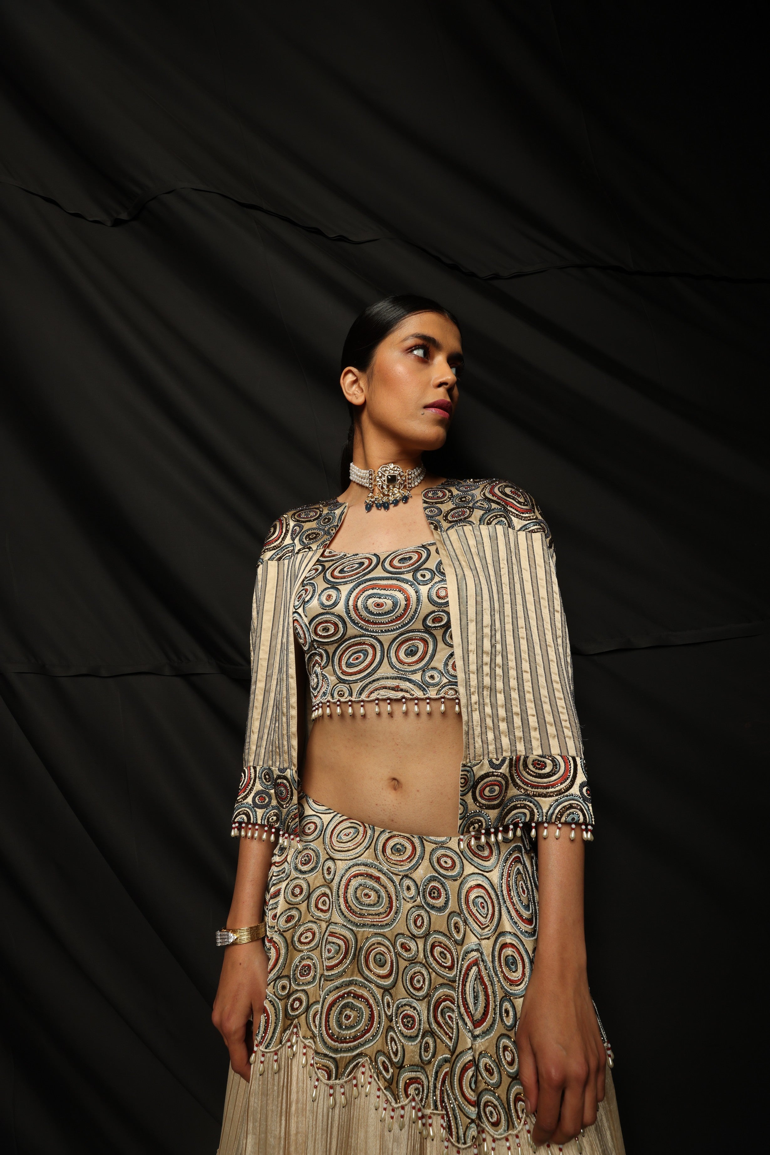 CASSINI' JACKET WITH BLOUSE & FLARED PANTS