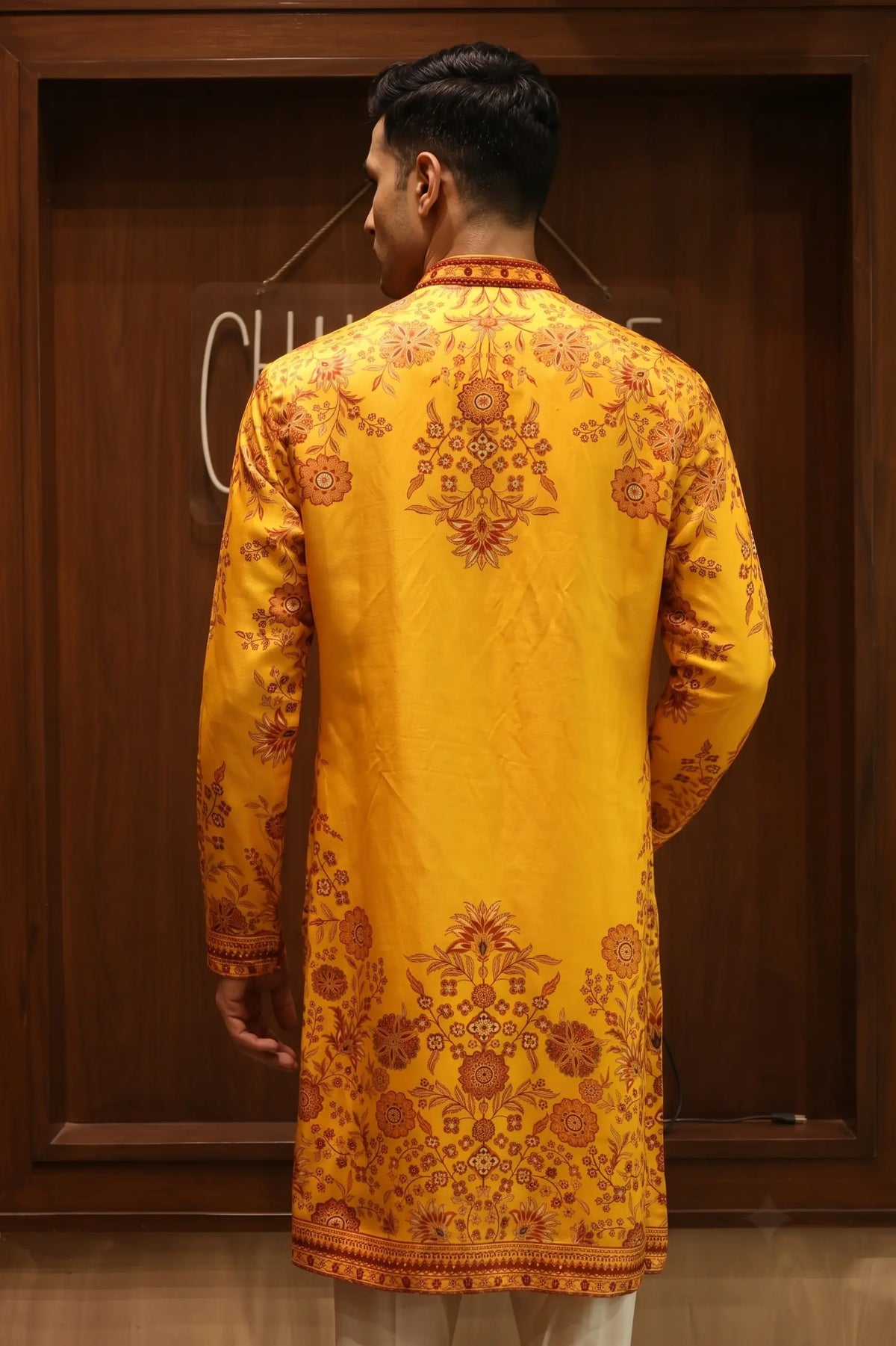 Yellow Linen Satin Kurta