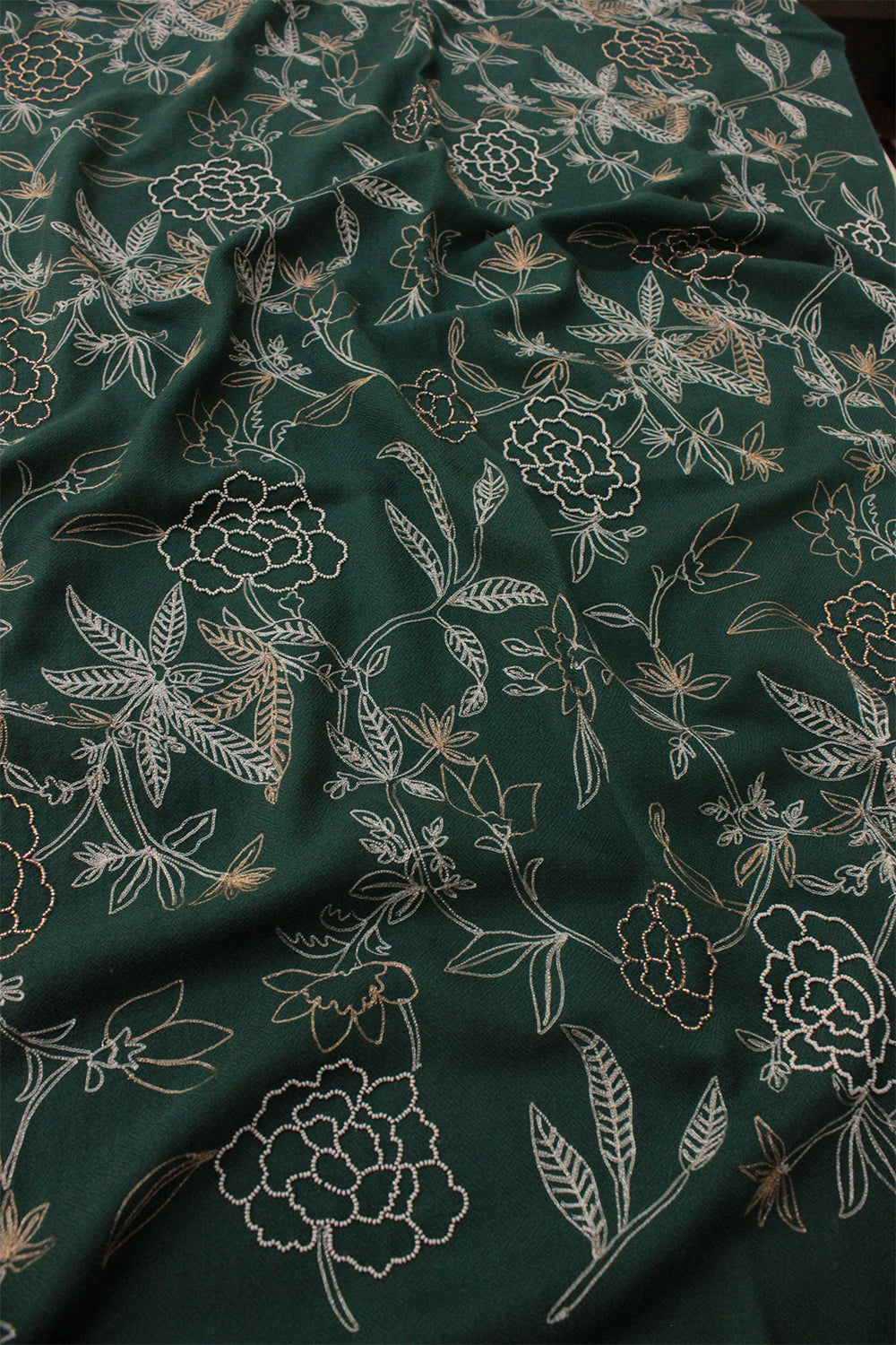 Golden Peony | Embroidered Fine Merino Wool Stole