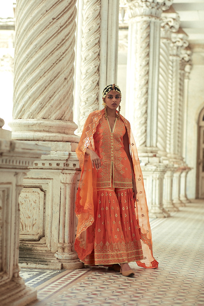 Rakhi Seeveless Kurta With Sharara and Dupatta