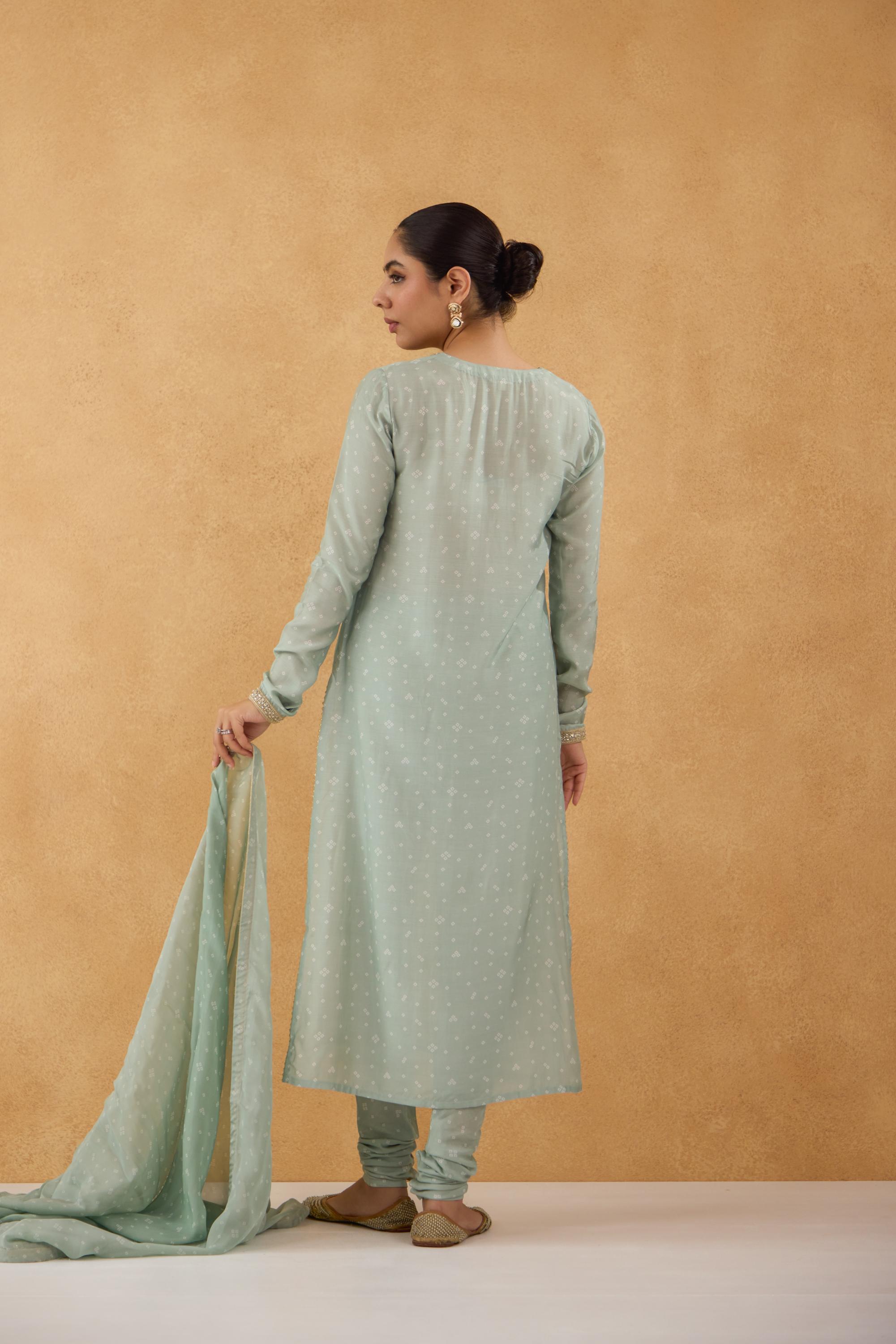 Sage Green Bandhej Printed Kurta Set of 3