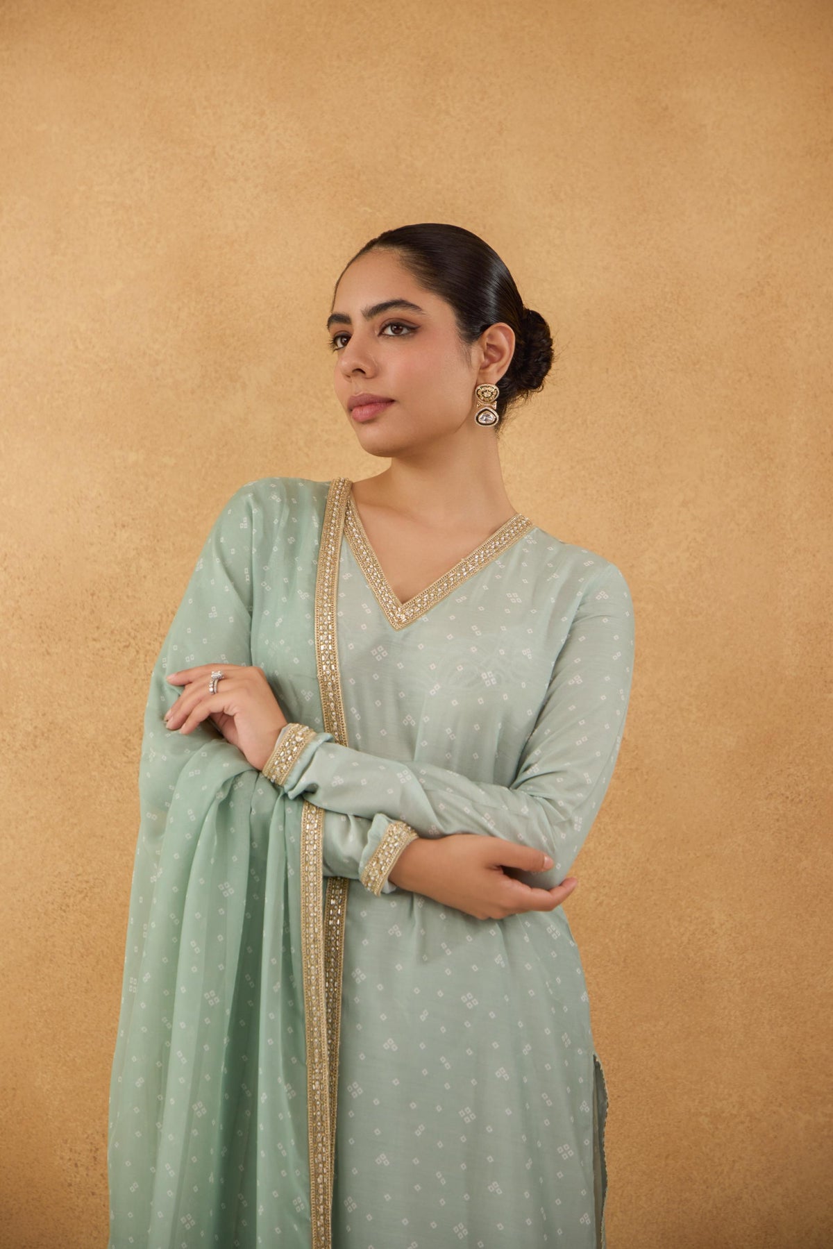 Sage Green Bandhej Printed Kurta Set of 3