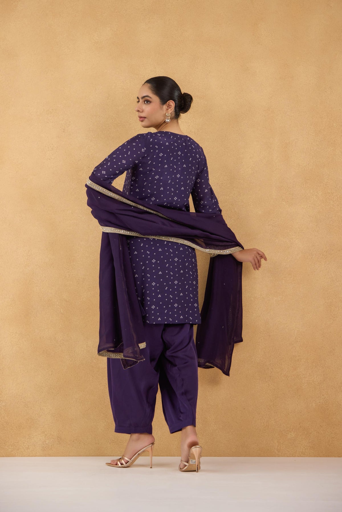 Purple Bandhej Printed Kurta Set of 3