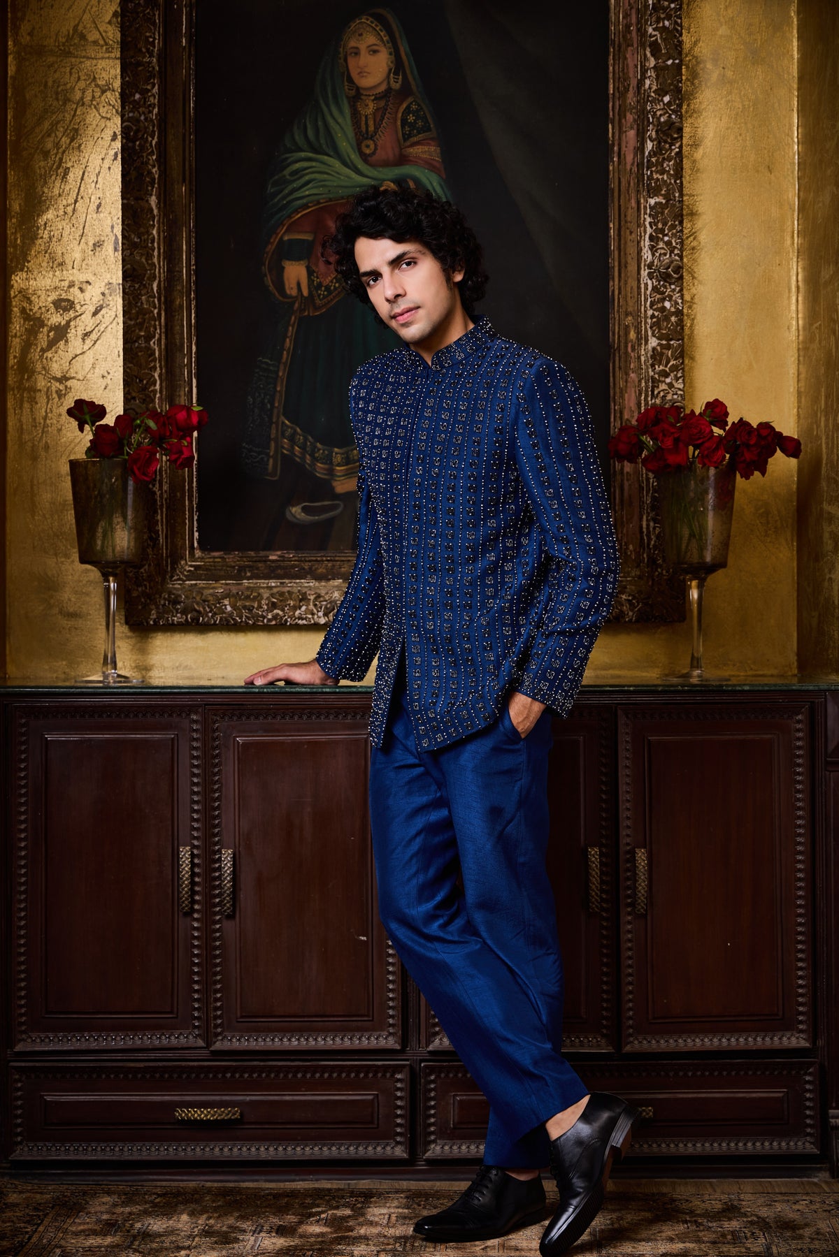 COBALT BLUE RAW SILK JODHPURI SUIT