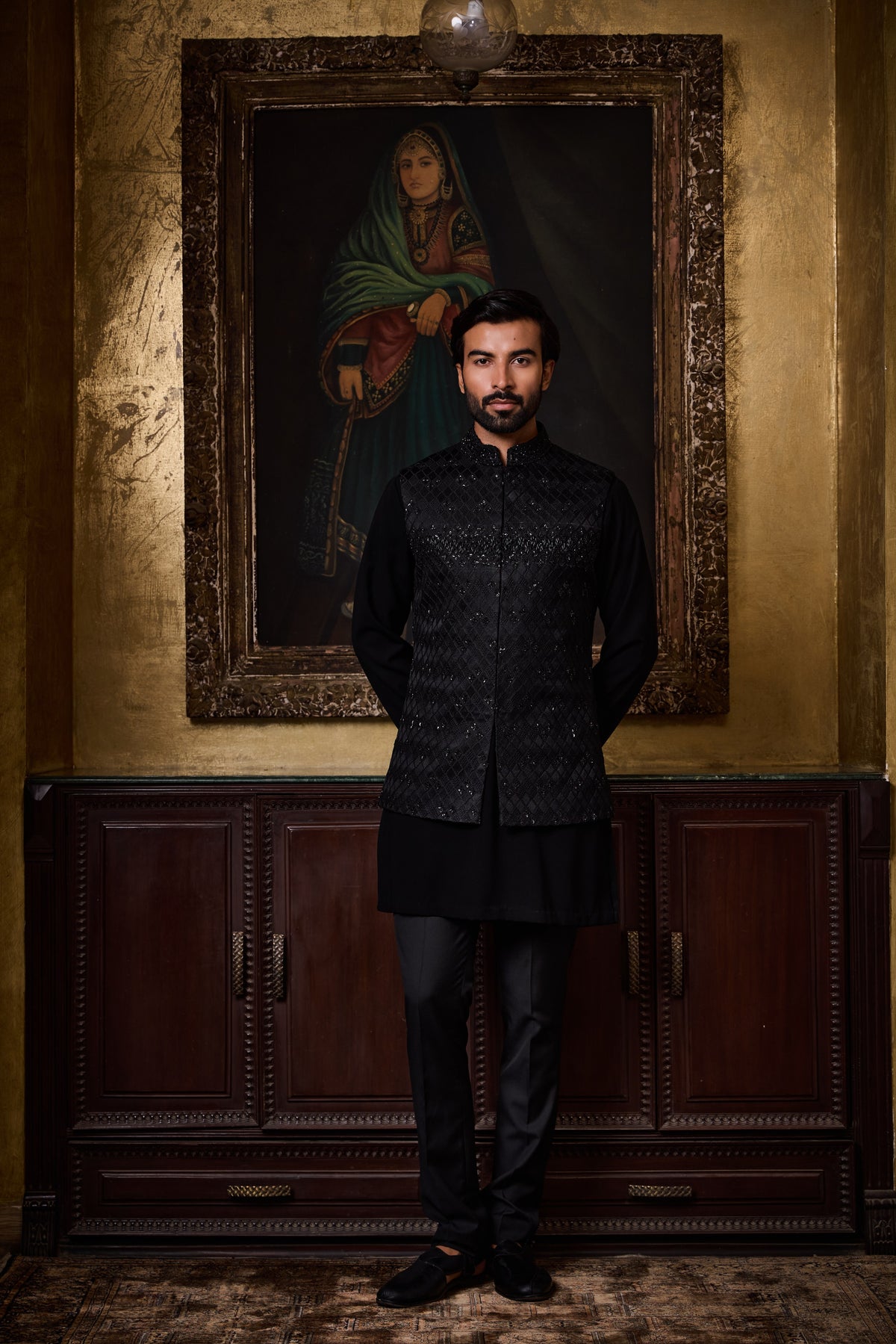 BLACK BUNDI KURTA TROUSER SET