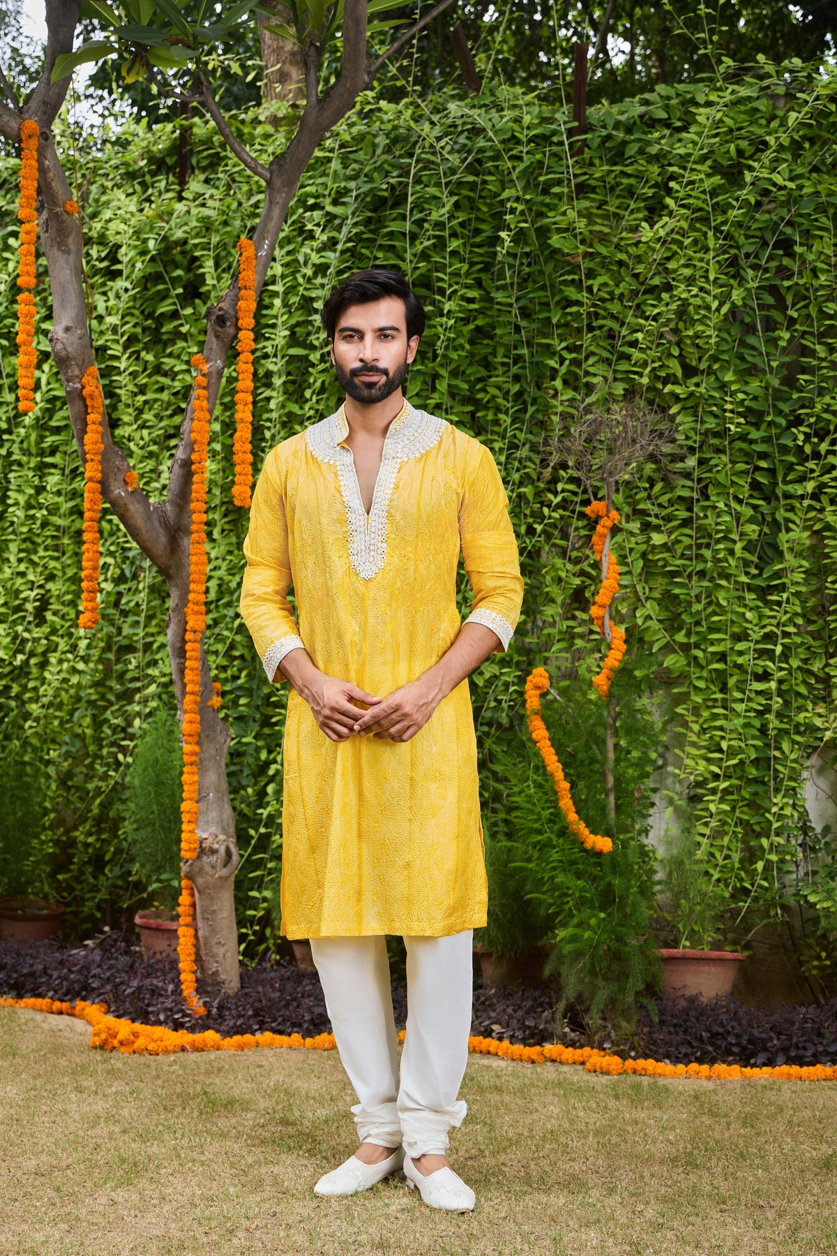 YELLOW SHIBORI SILK KURTA PATIALA SALWAR SET