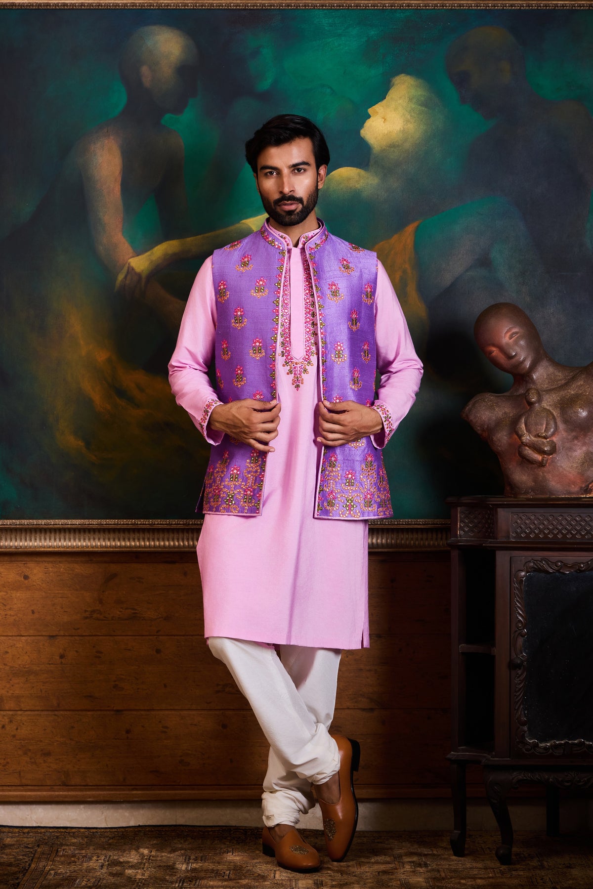 LILAC RAW SILK BUNDI SET